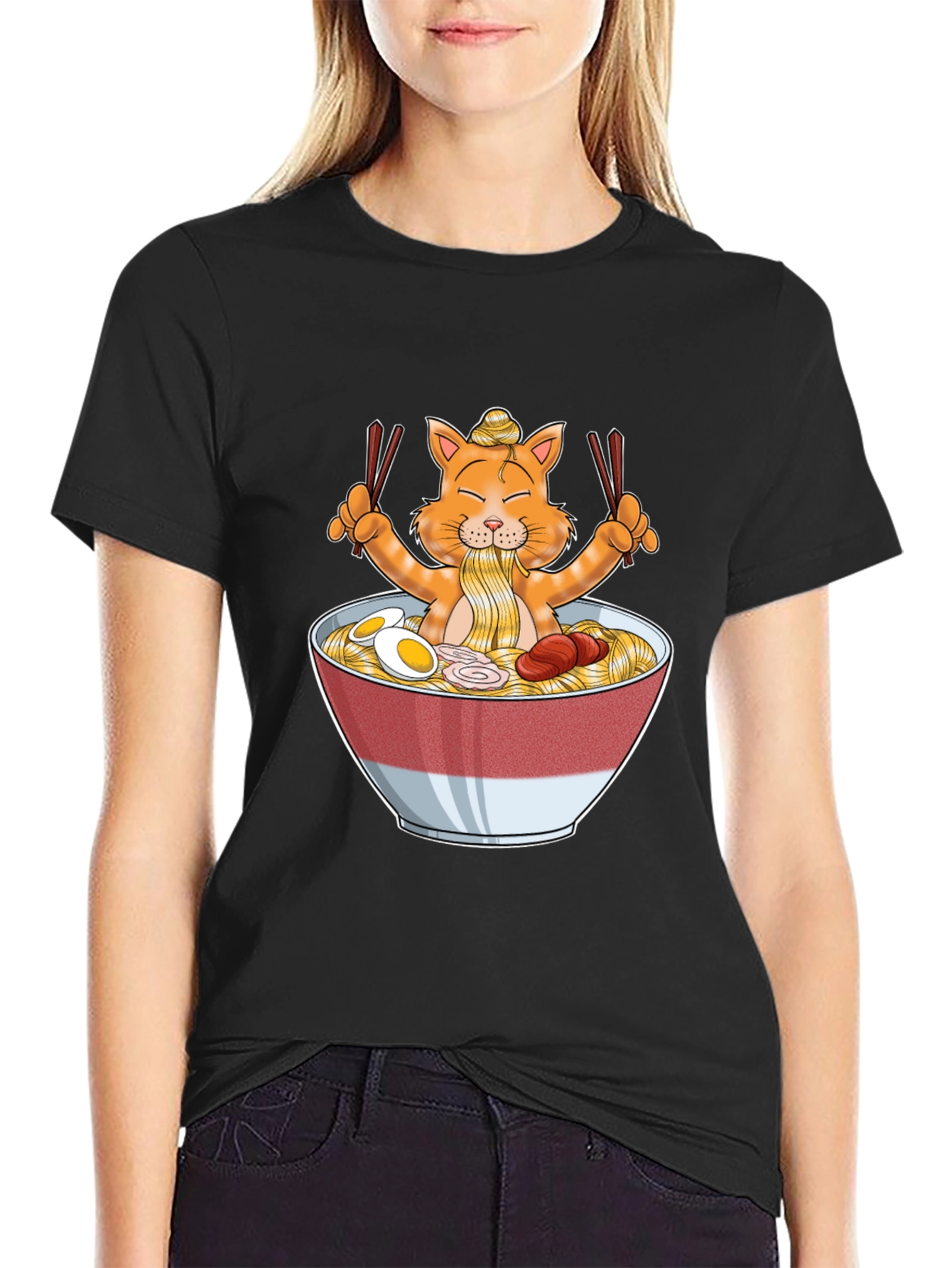 Ramen Cat Graphic T-Shirt - Unique Cartoon Tee