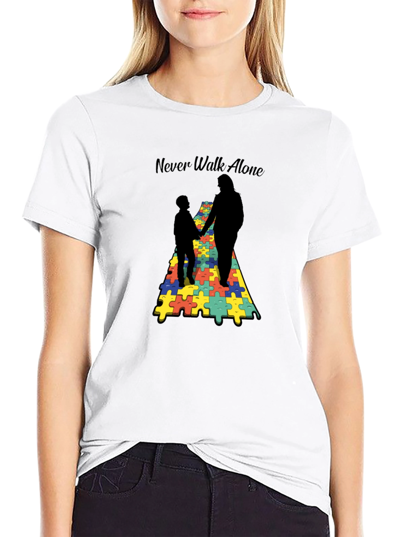 Never Walk Alone Autism Puzzle T-Shirt