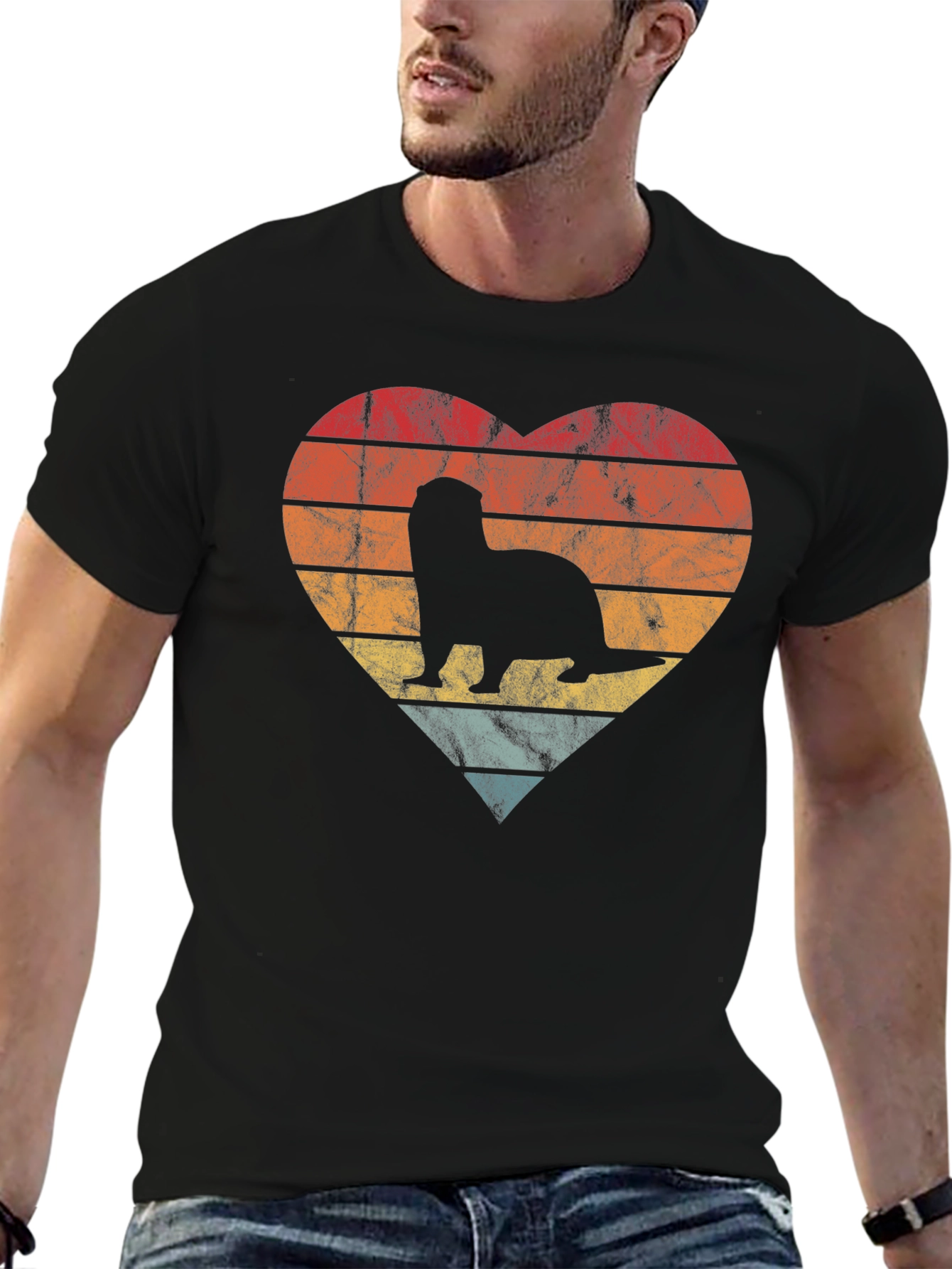Retro Otter Heart Graphic T-Shirt