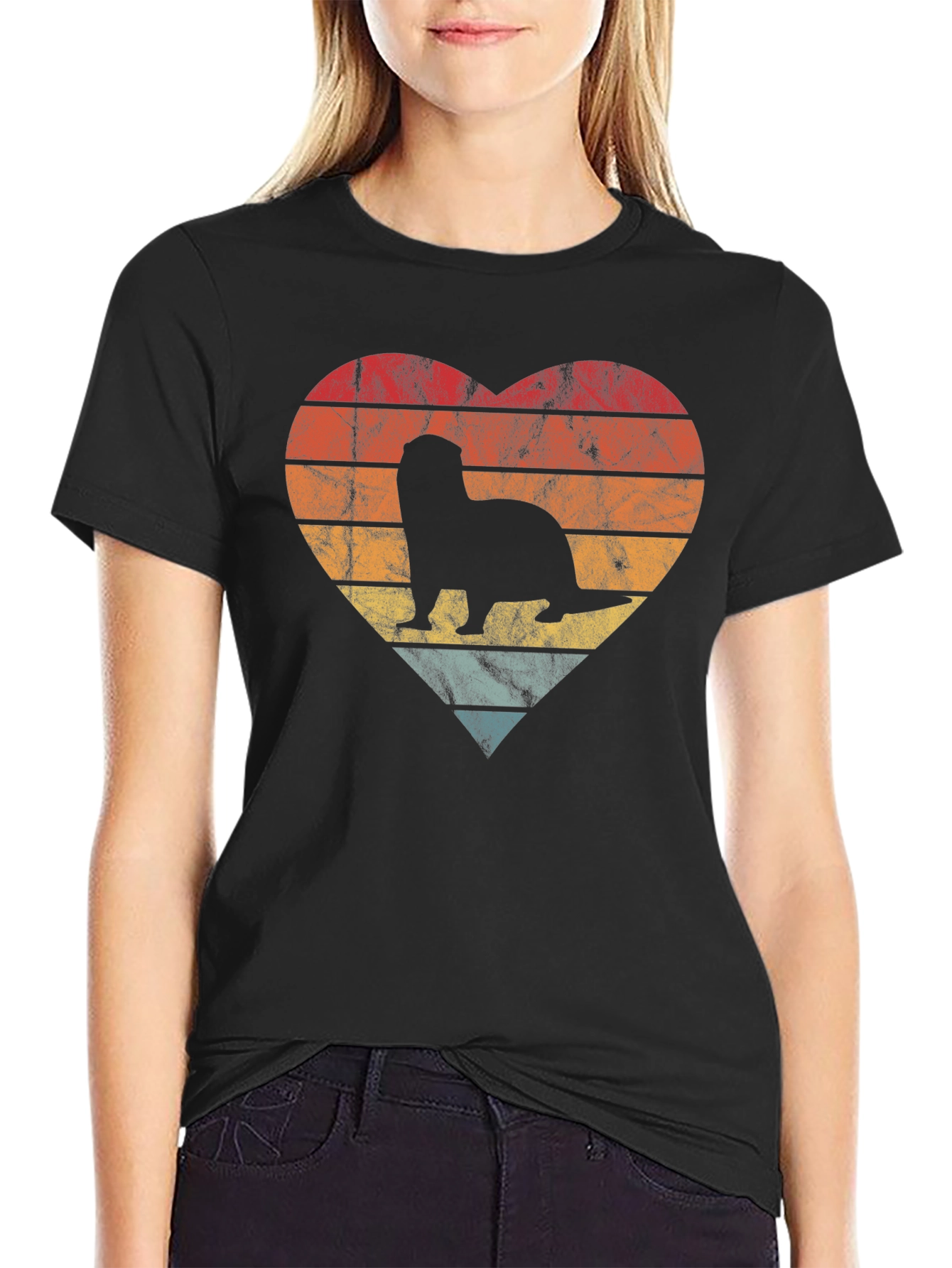 Retro Otter Heart Graphic T-Shirt