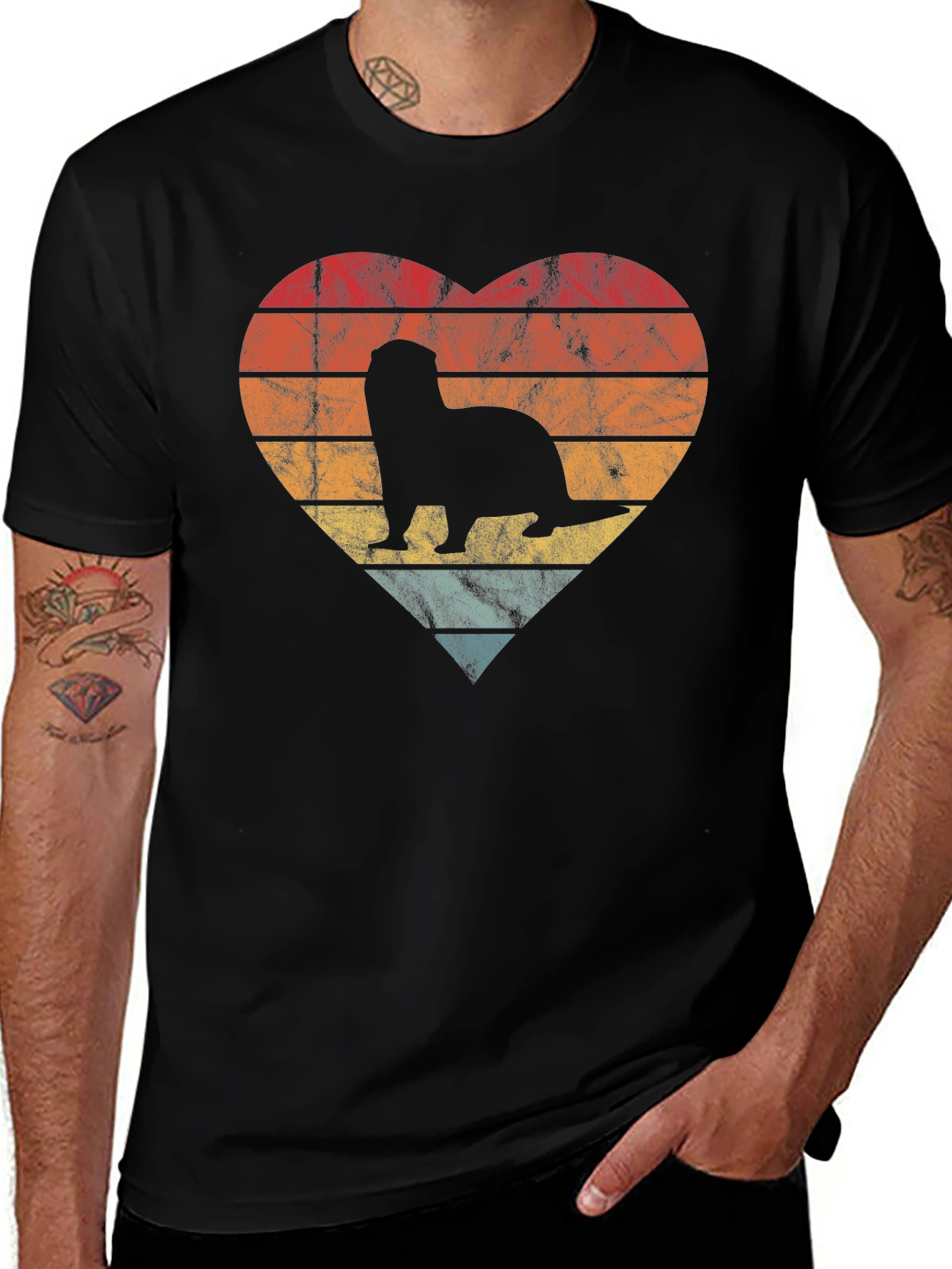 Retro Otter Heart Graphic T-Shirt