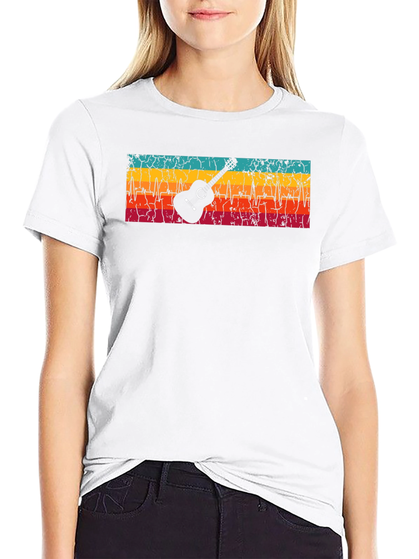 Guitar Heartbeat Graphic T-Shirt - Retro Design