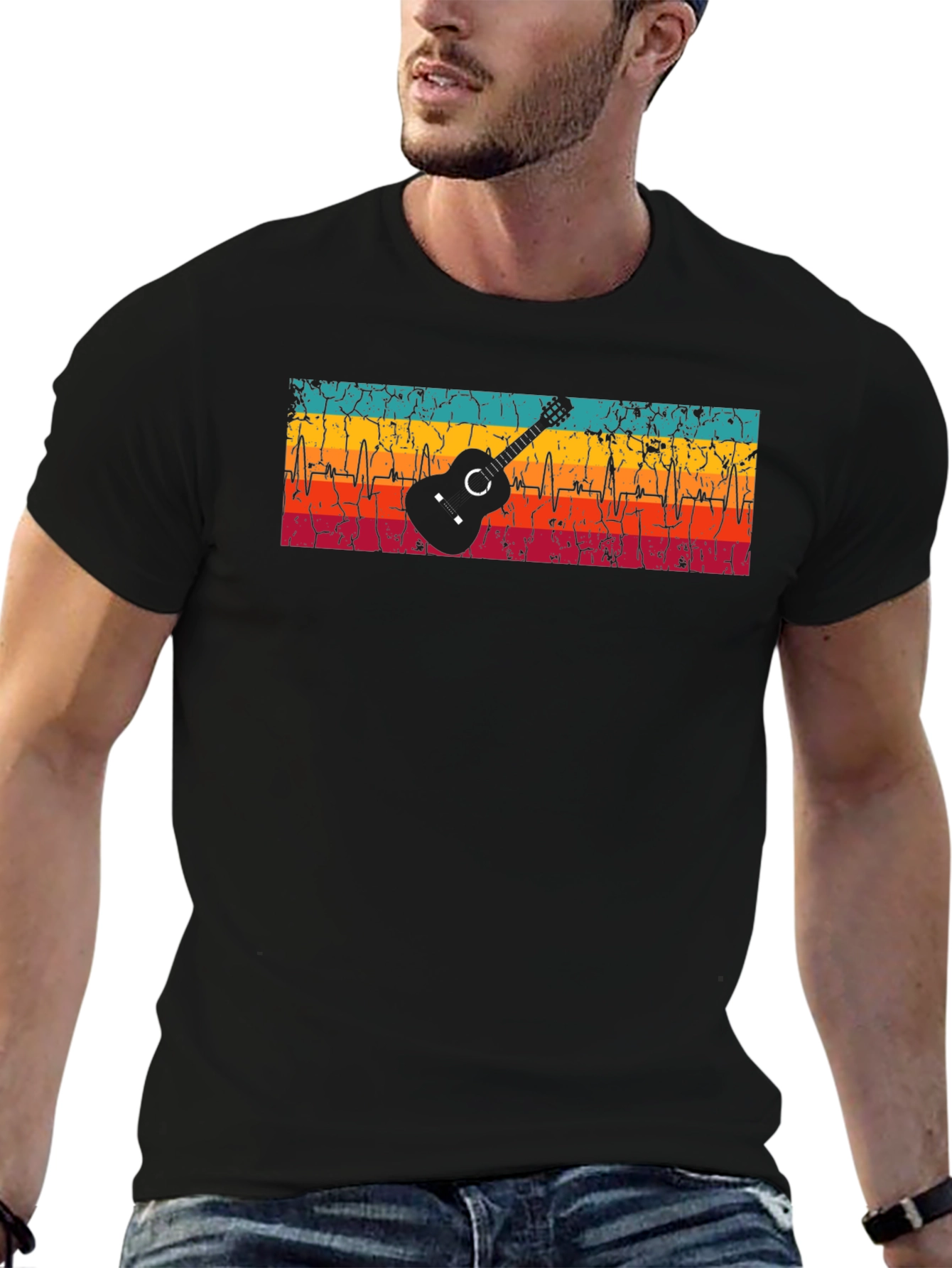 Guitar Heartbeat Graphic T-Shirt - Retro Design