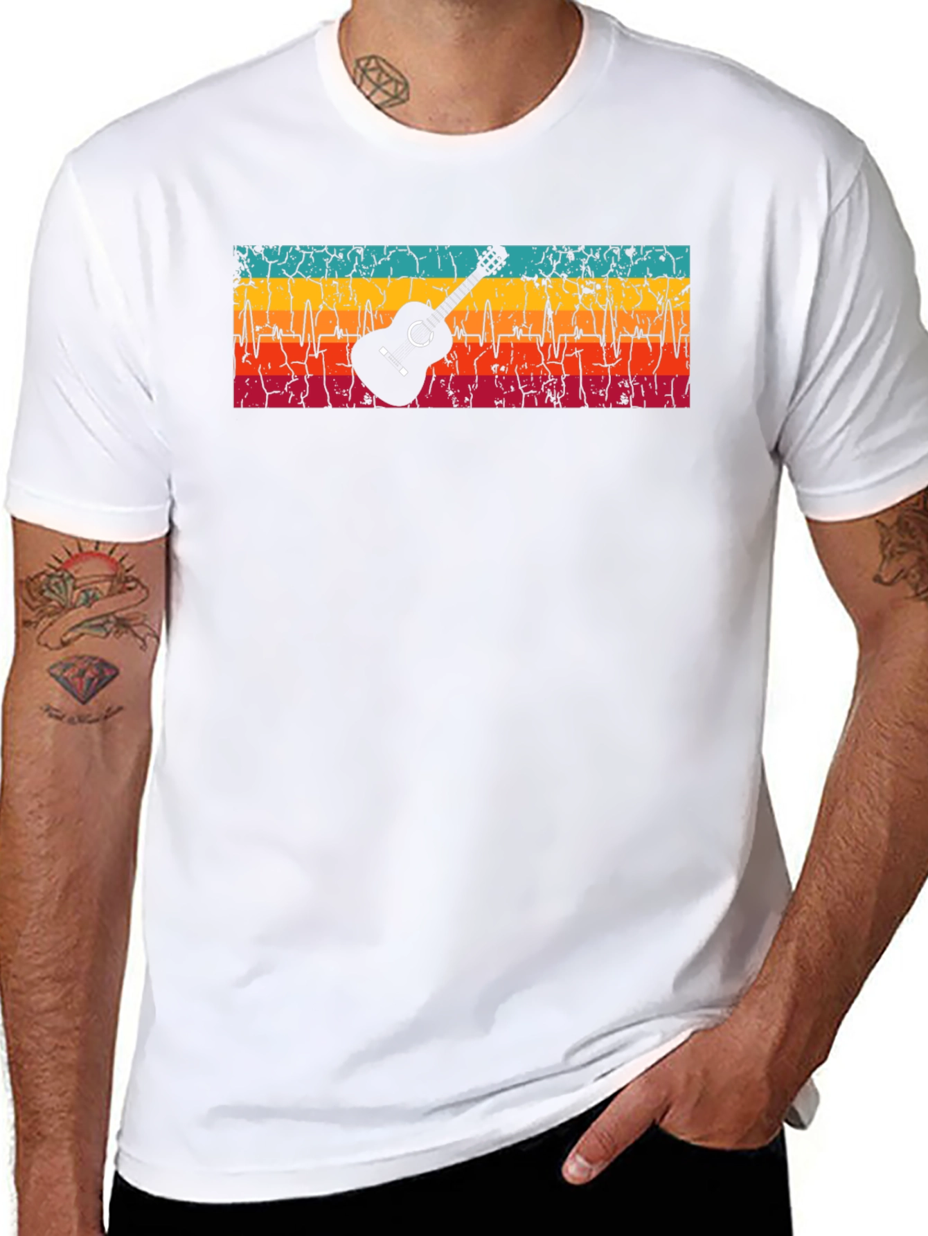 Guitar Heartbeat Graphic T-Shirt - Retro Design