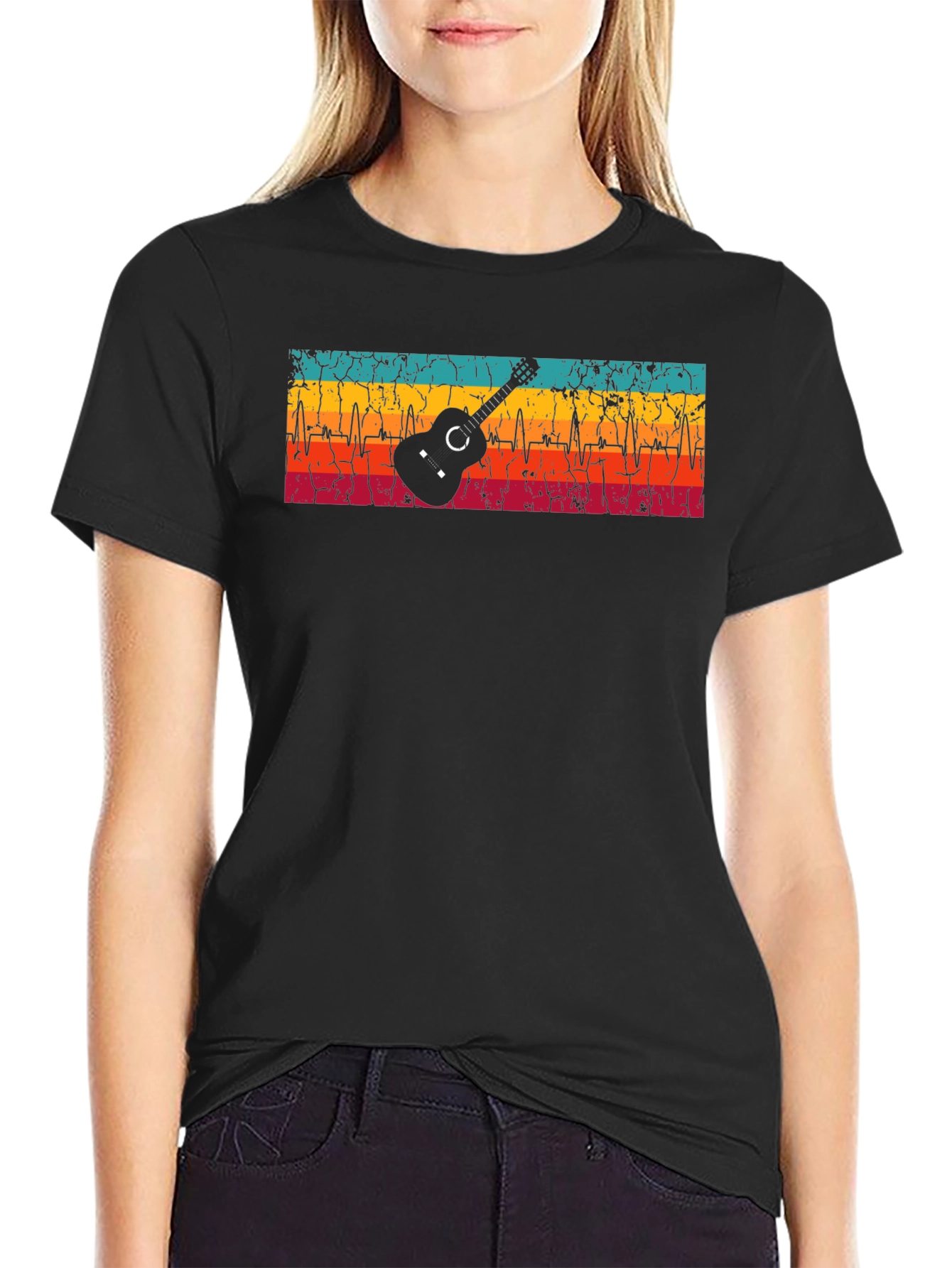Guitar Heartbeat Graphic T-Shirt - Retro Design