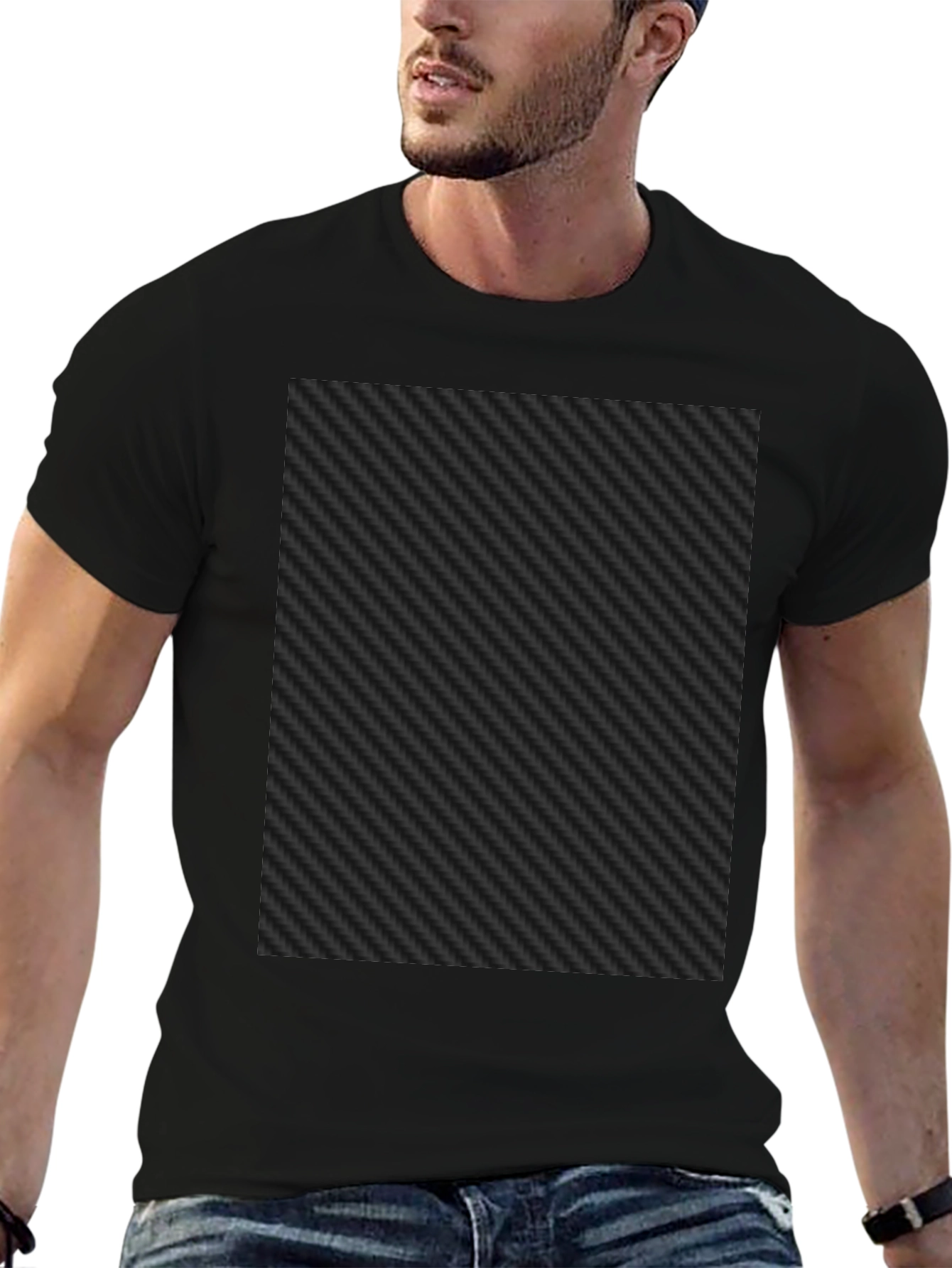 Black Carbon Fiber Patterned Tee Shirt