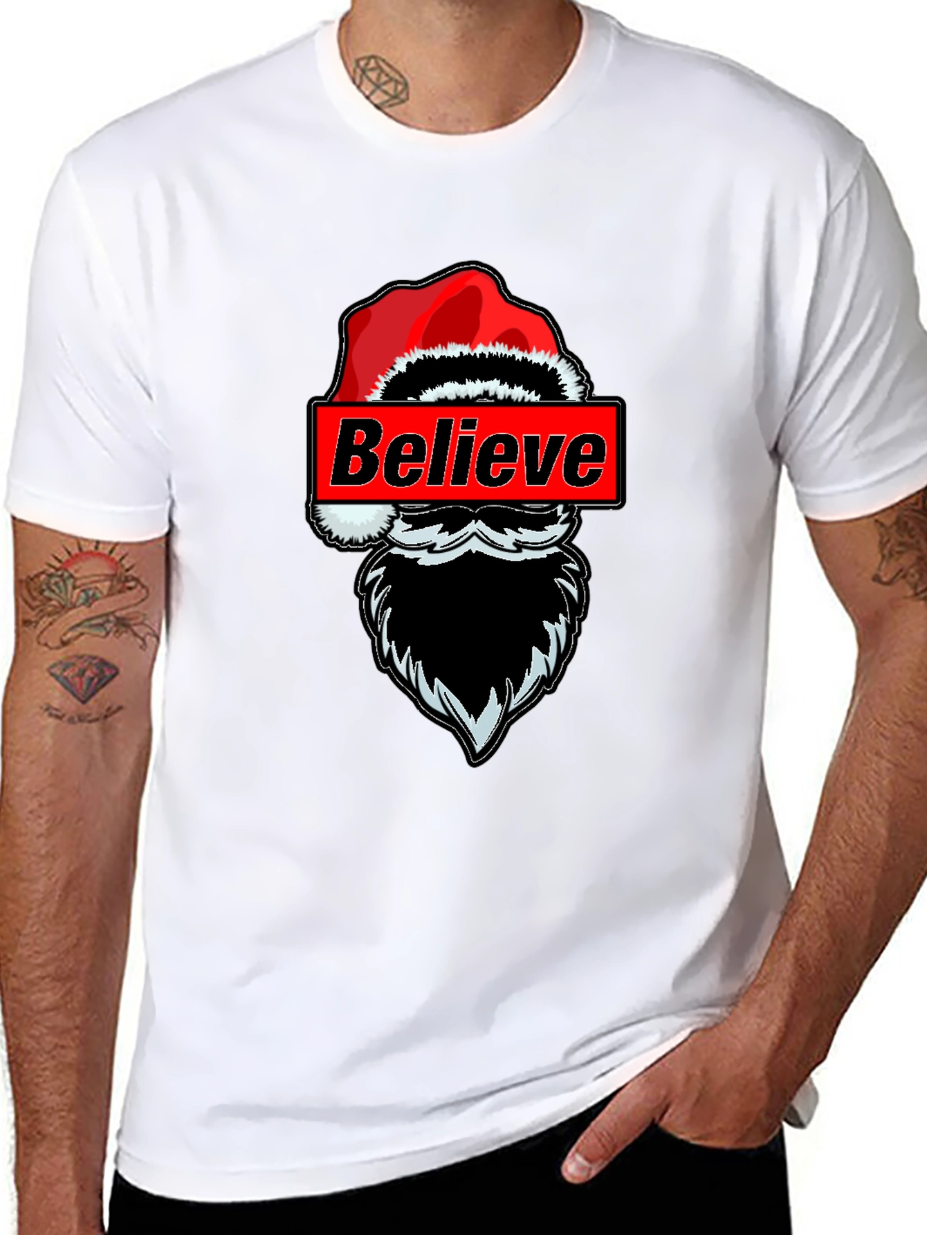Believe Santa Graphic T-Shirt - Holiday Festive Tee