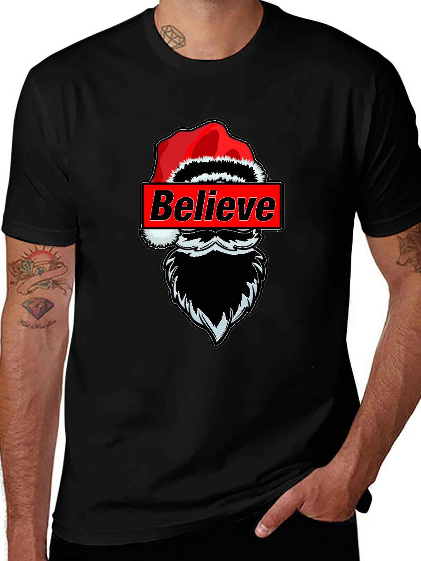 Believe Santa Graphic T-Shirt - Holiday Festive Tee