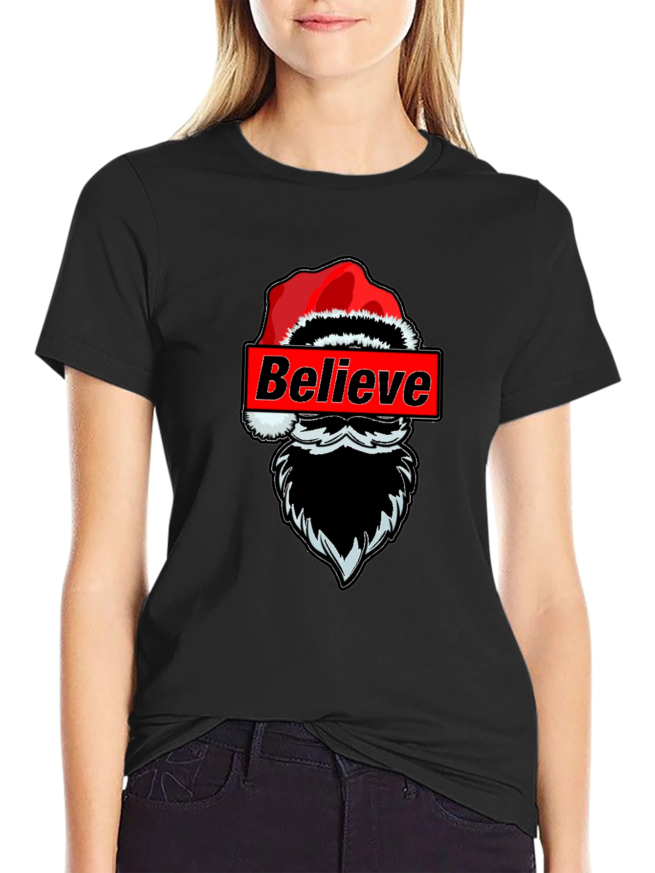 Believe Santa Graphic T-Shirt - Holiday Festive Tee