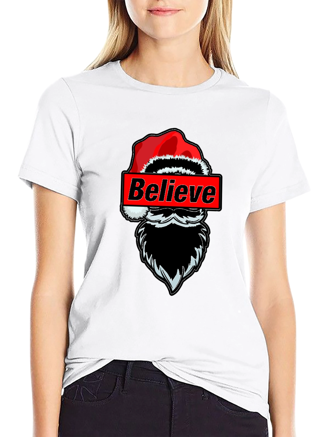 Believe Santa Graphic T-Shirt - Holiday Festive Tee