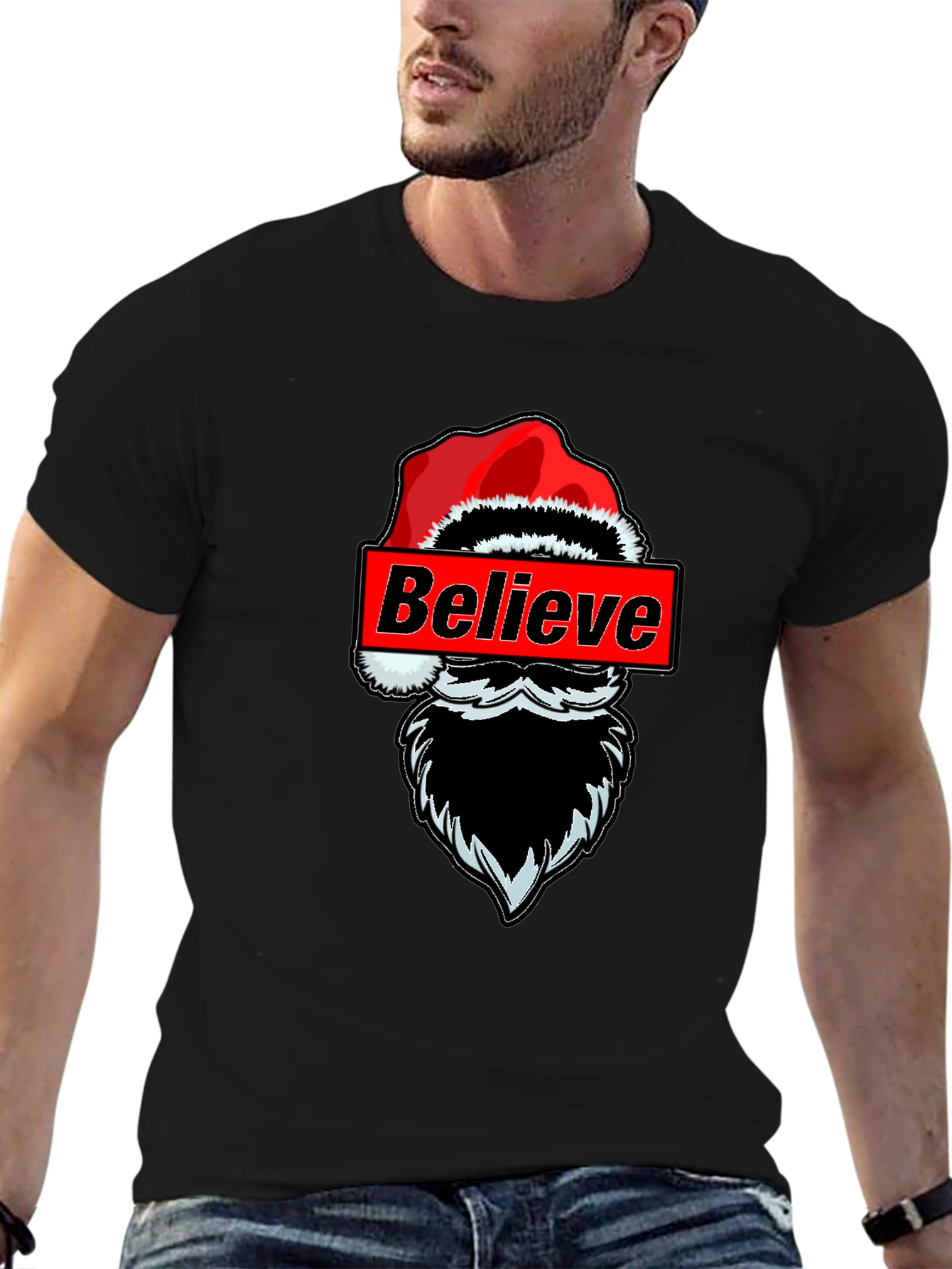 Believe Santa Graphic T-Shirt - Holiday Festive Tee