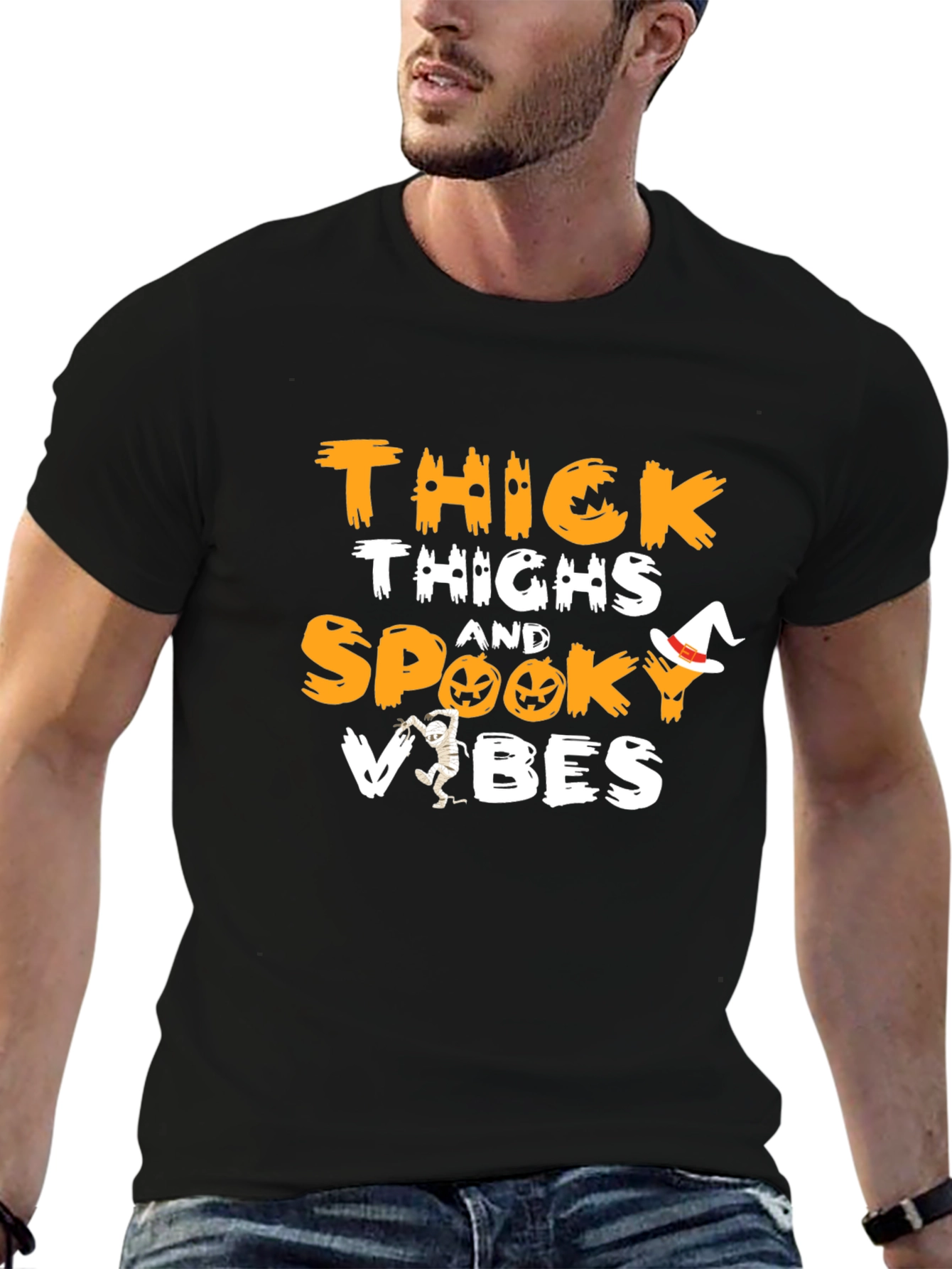 Thick Thighs & Spooky Vibes Halloween T-Shirt