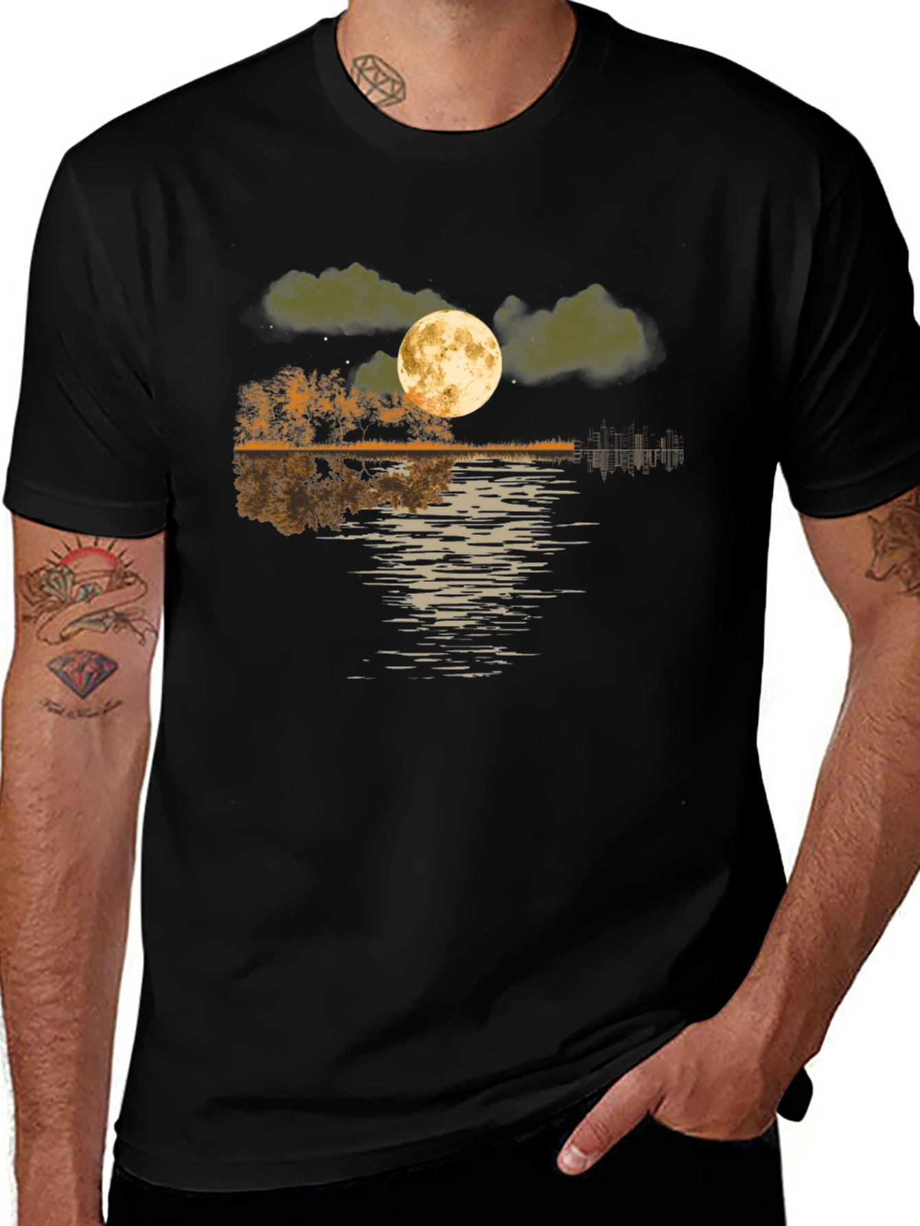 Moonlit Lake Graphic Tee - Soft Black Cotton
