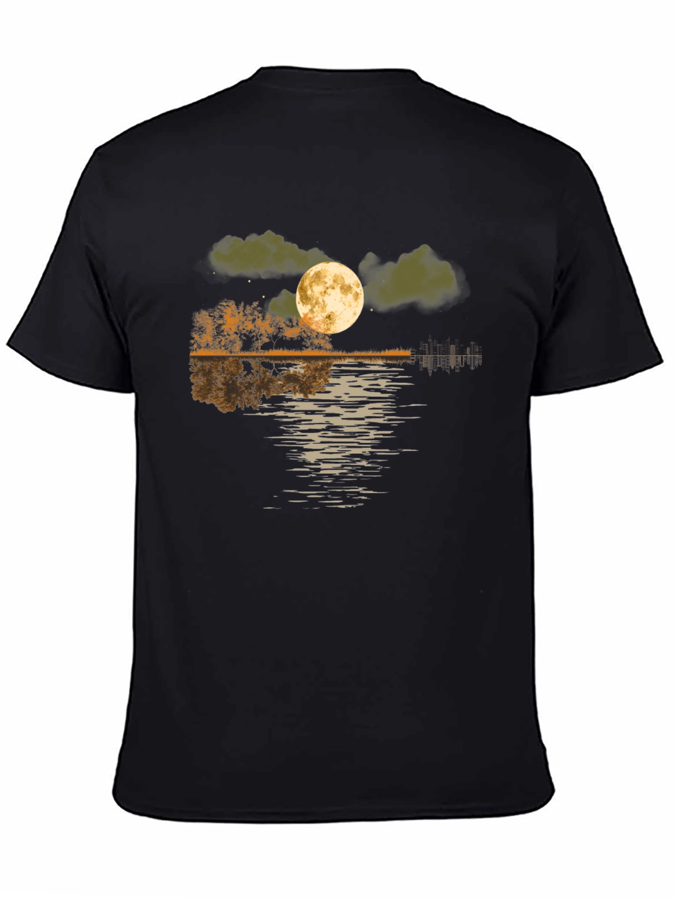Moonlit Lake Graphic Tee - Soft Black Cotton