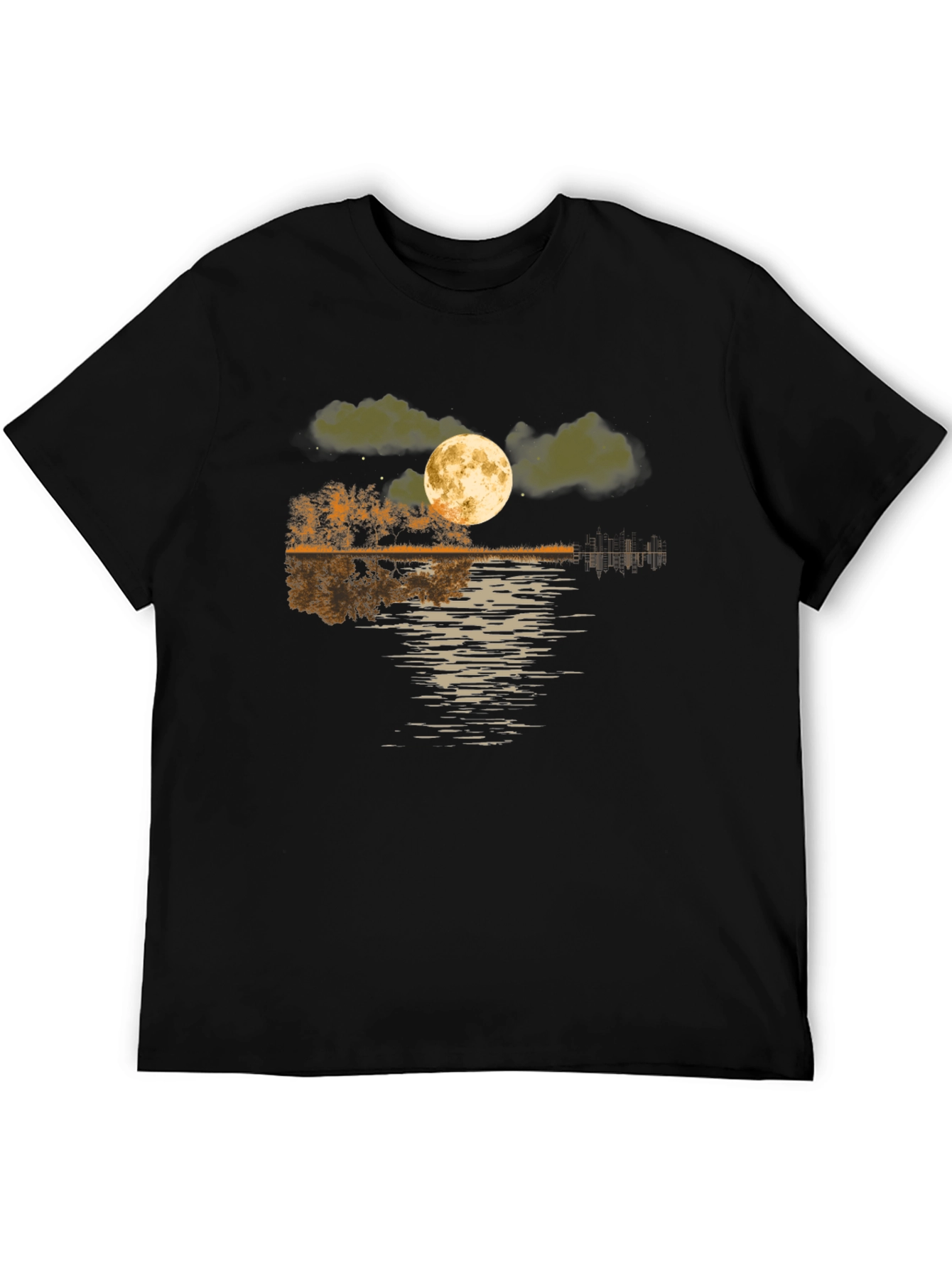 Moonlit Lake Graphic Tee - Soft Black Cotton