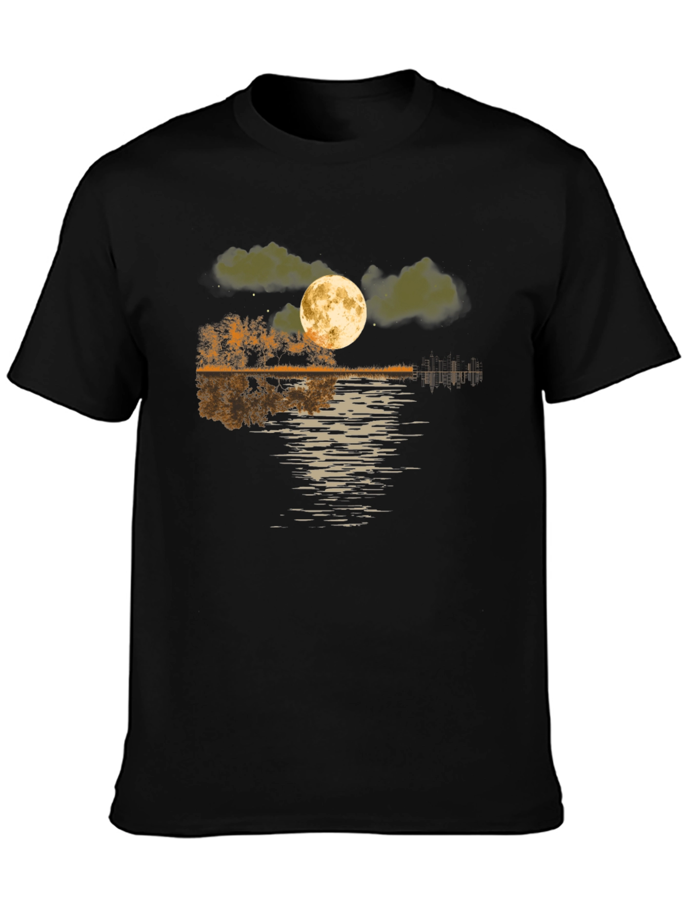 Moonlit Lake Graphic Tee - Soft Black Cotton