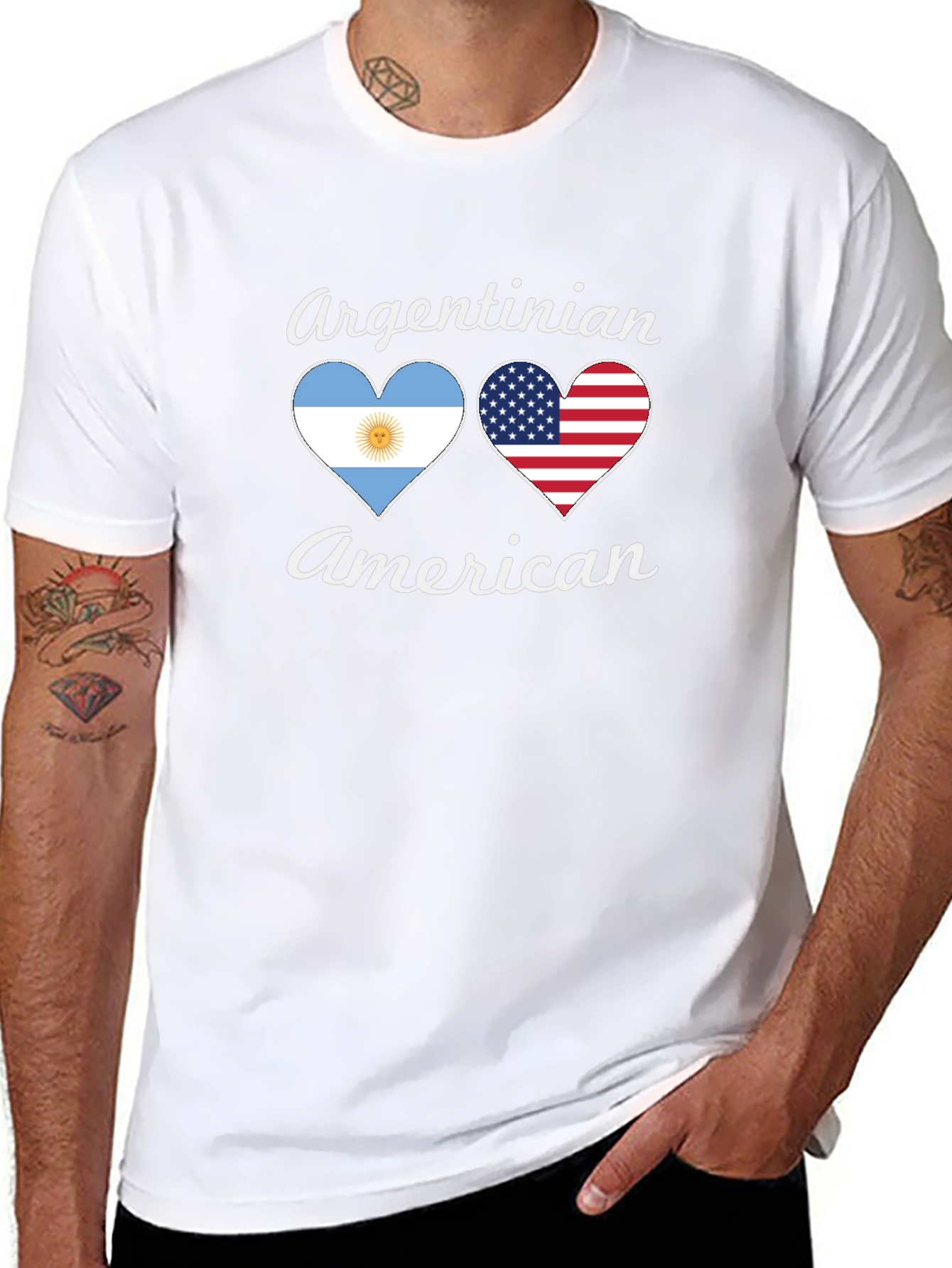 Argentinian American Flag Heart Graphic T-Shirt