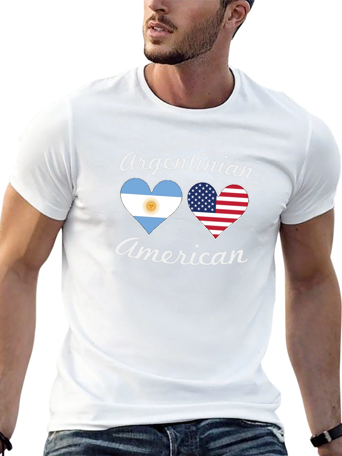 Argentinian American Flag Heart Graphic T-Shirt