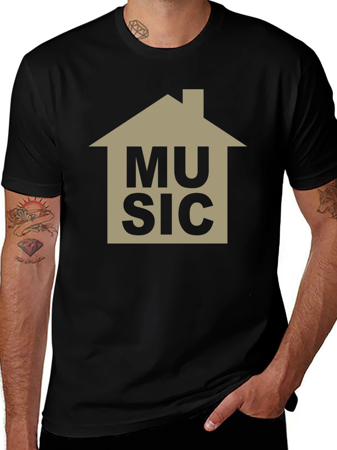 House Music Graphic Tee - Black Cotton T-Shirt