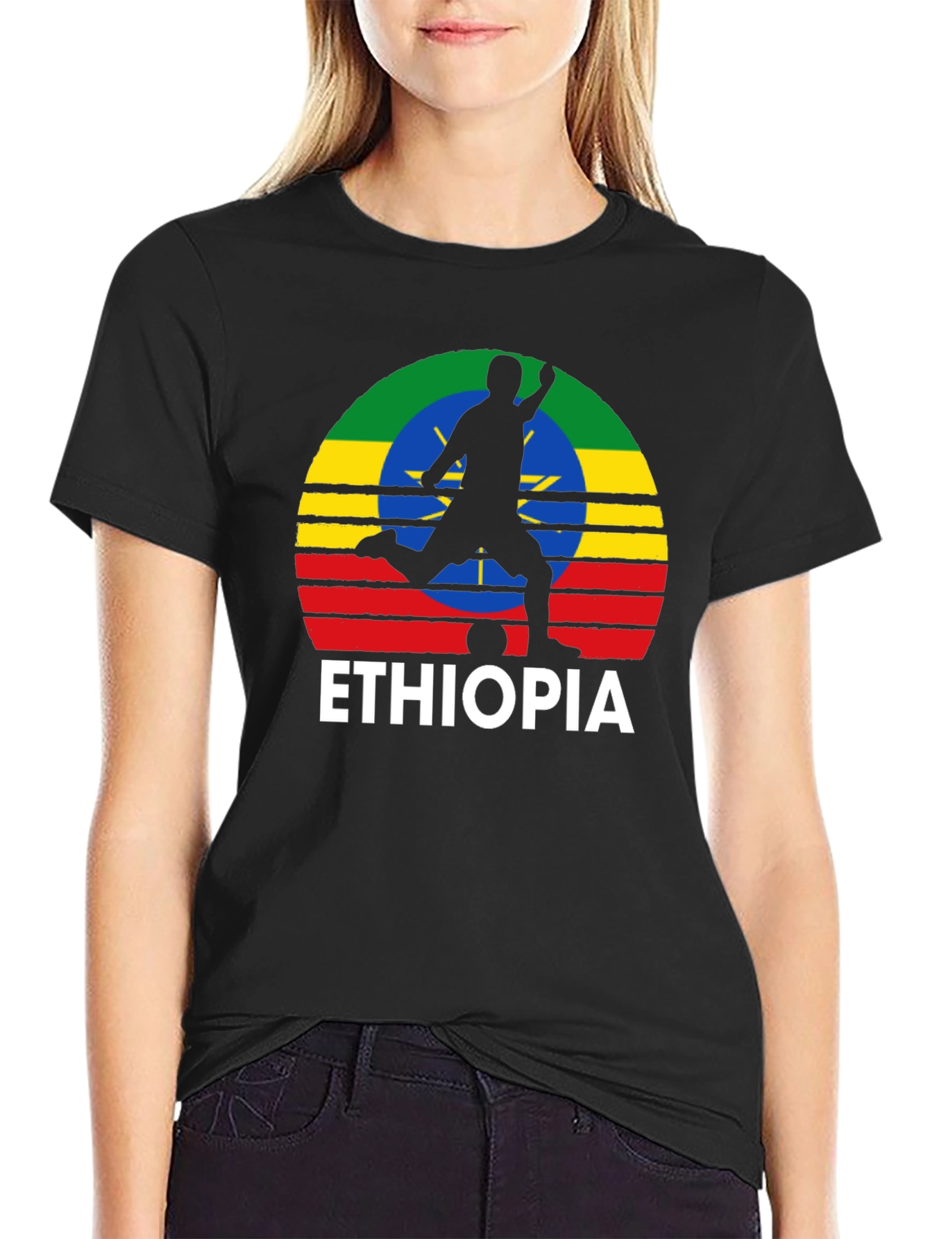 Ethiopia Soccer T-Shirt - Mens Black Graphic Tee