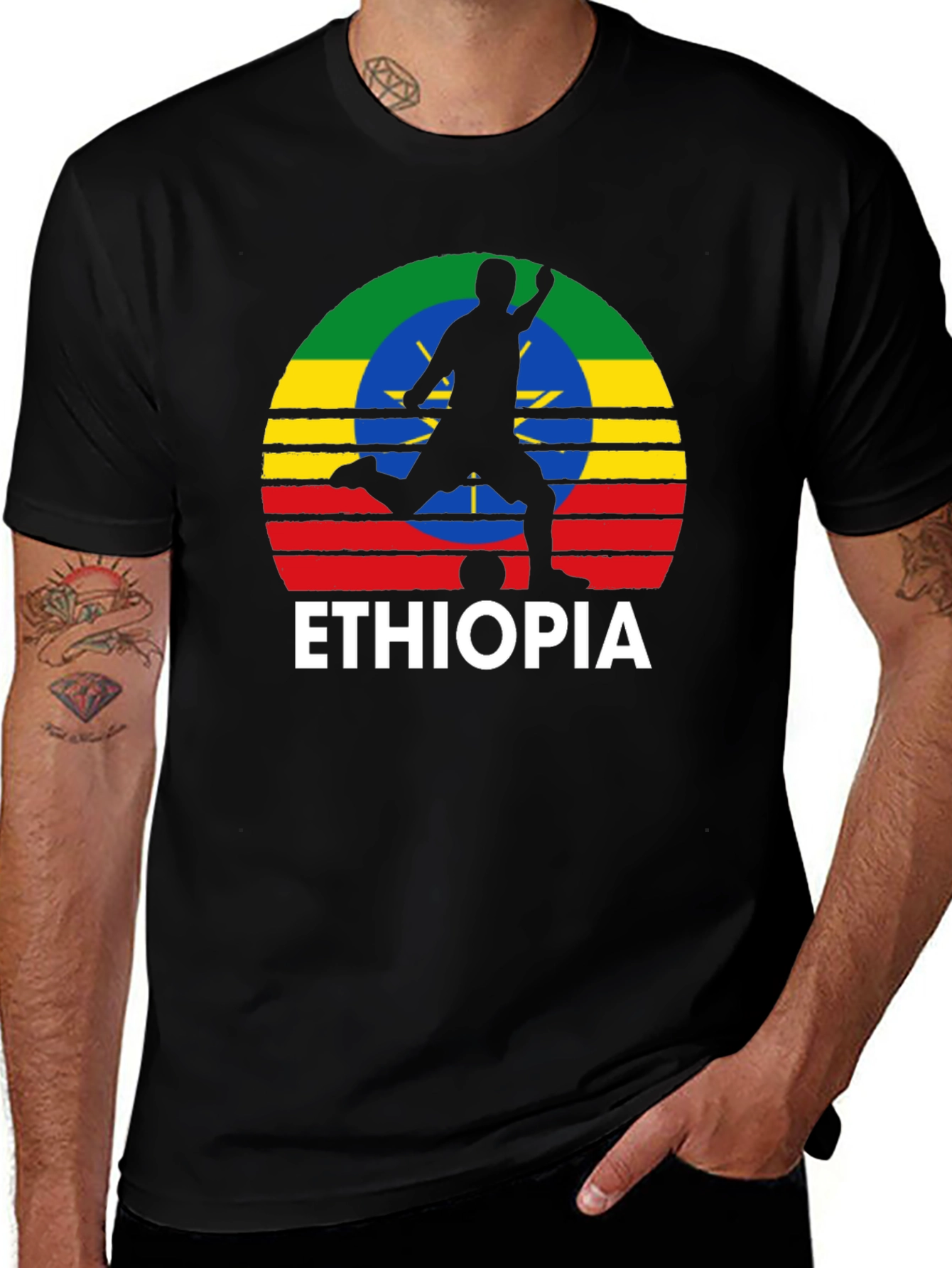 Ethiopia Soccer T-Shirt - Mens Black Graphic Tee