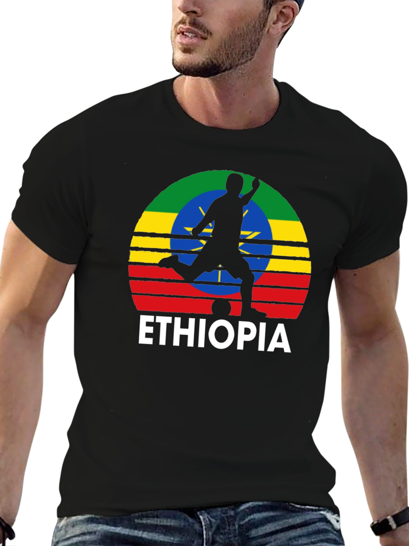 Ethiopia Soccer T-Shirt - Mens Black Graphic Tee