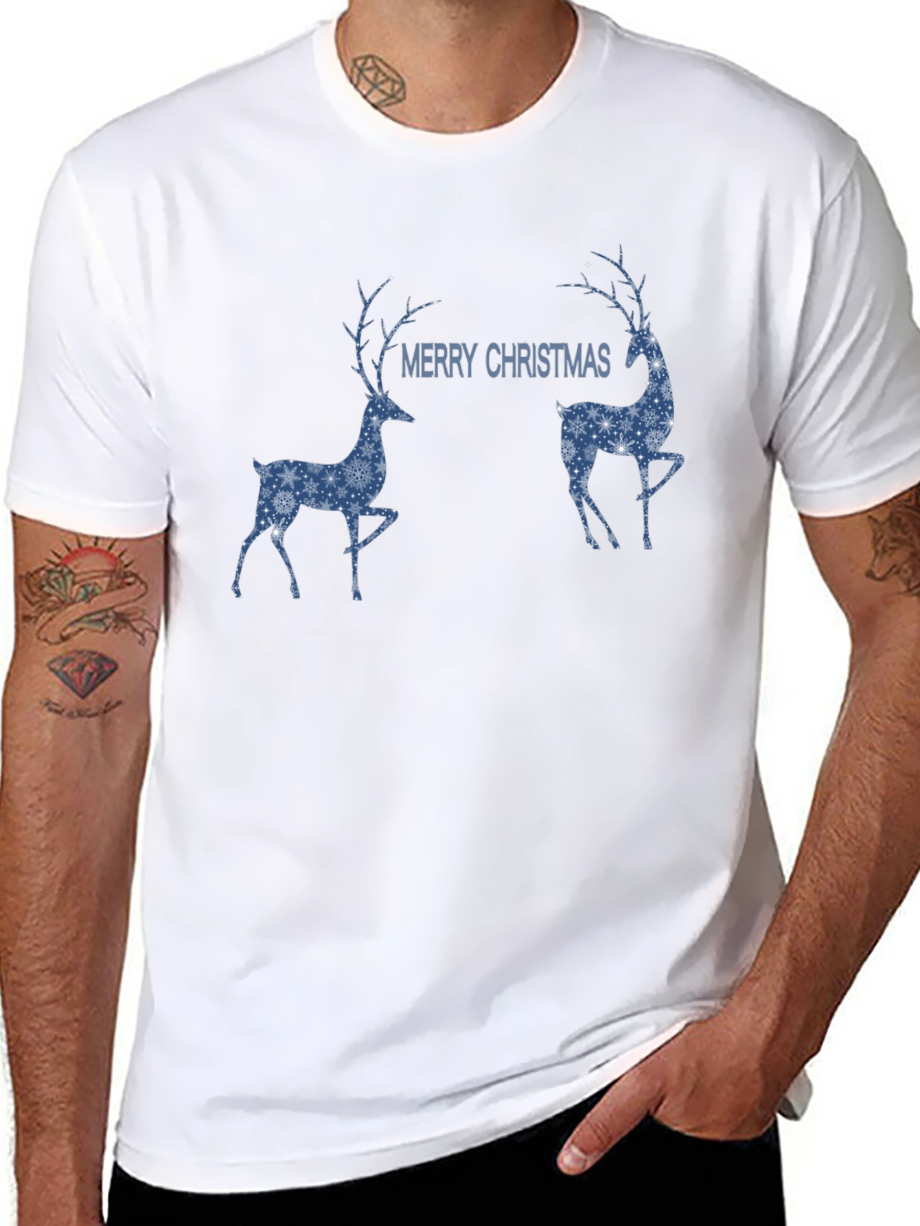 Merry Christmas Deer Graphic Tee - Holiday Festive Shirt