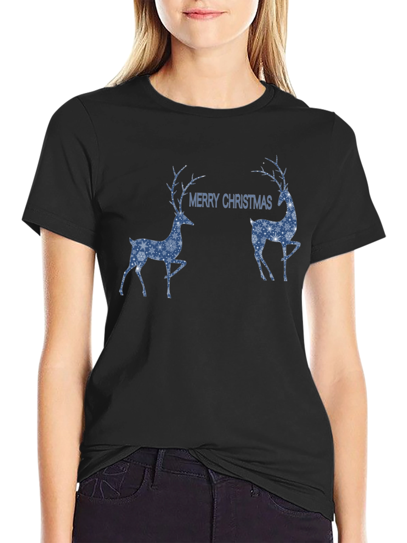 Merry Christmas Deer Graphic Tee - Holiday Festive Shirt