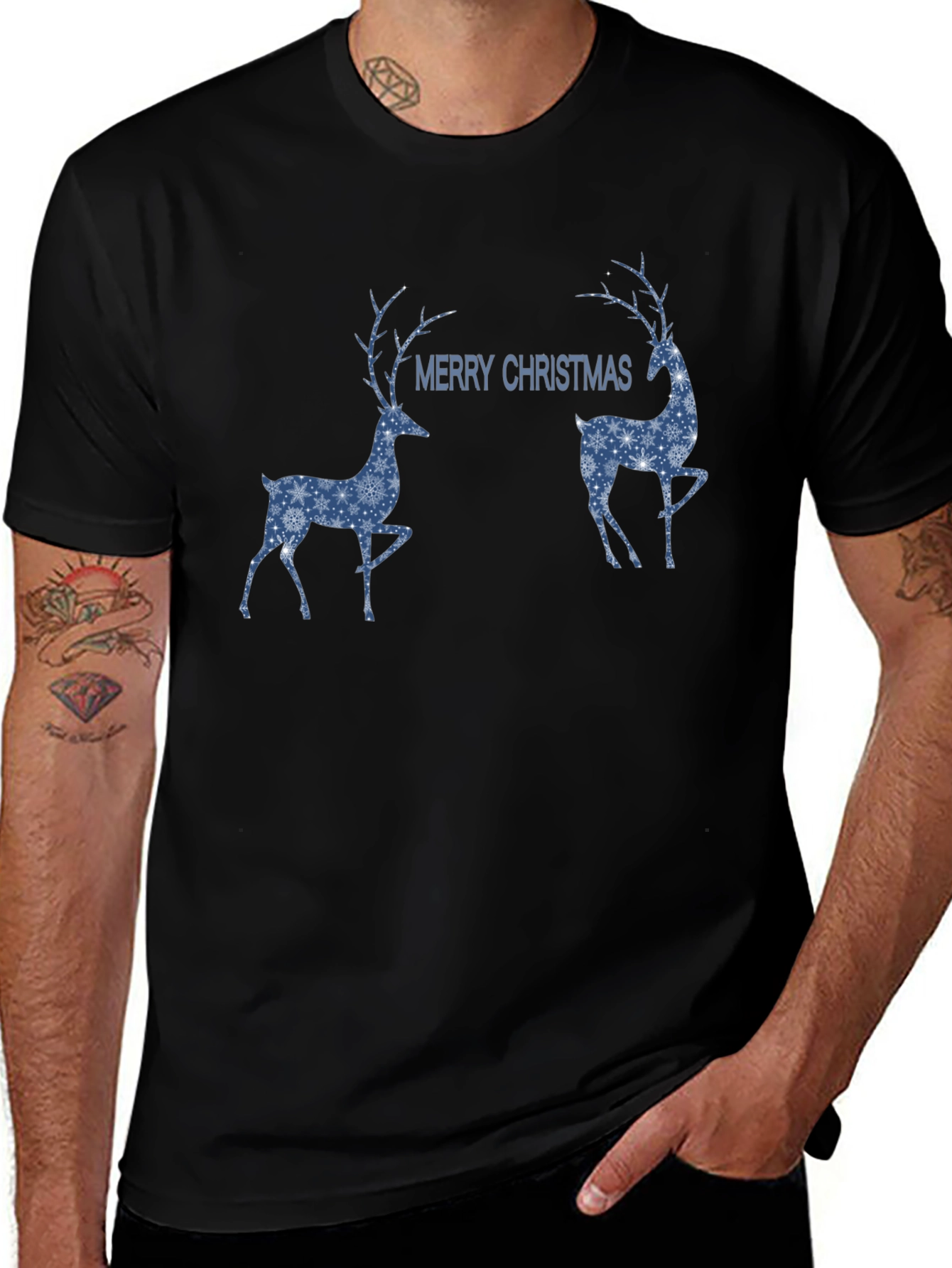 Merry Christmas Deer Graphic Tee - Holiday Festive Shirt