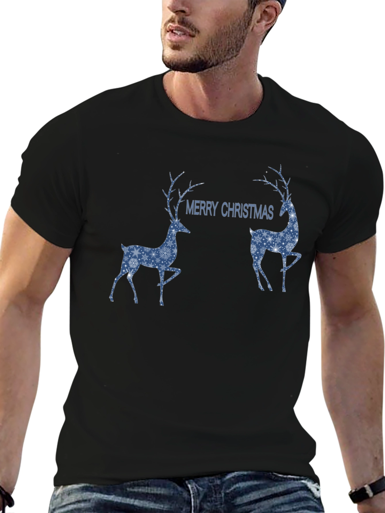 Merry Christmas Deer Graphic Tee - Holiday Festive Shirt