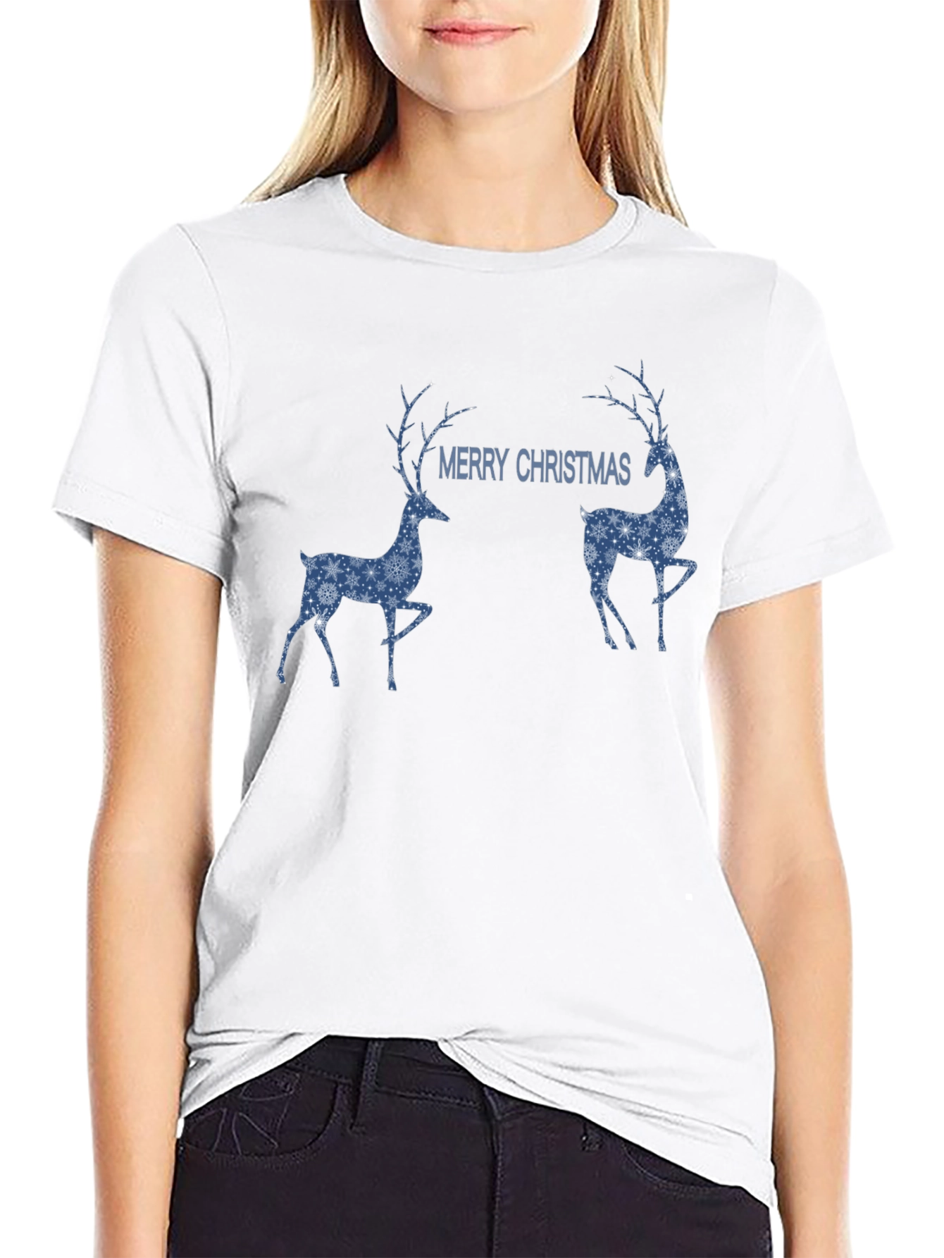 Merry Christmas Deer Graphic Tee - Holiday Festive Shirt