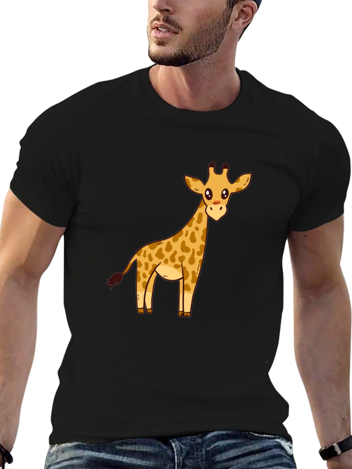 Cute Giraffe Graphic Print Black T-Shirt
