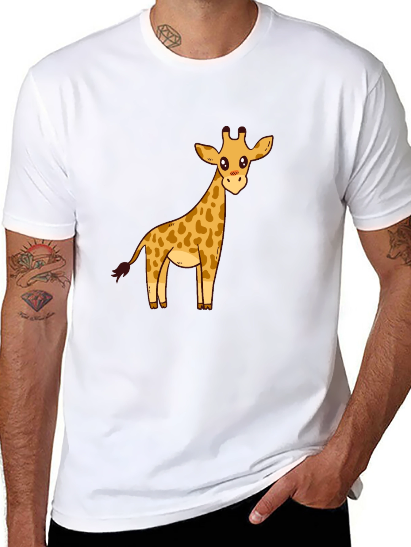 Cute Giraffe Graphic Print Black T-Shirt