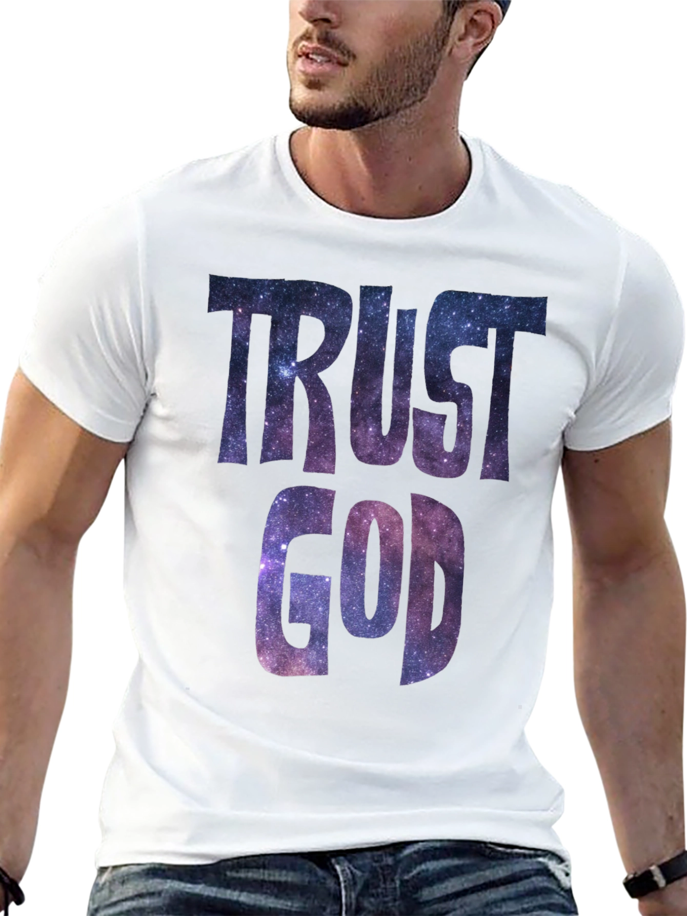 Trust God Galaxy Print Black T-Shirt