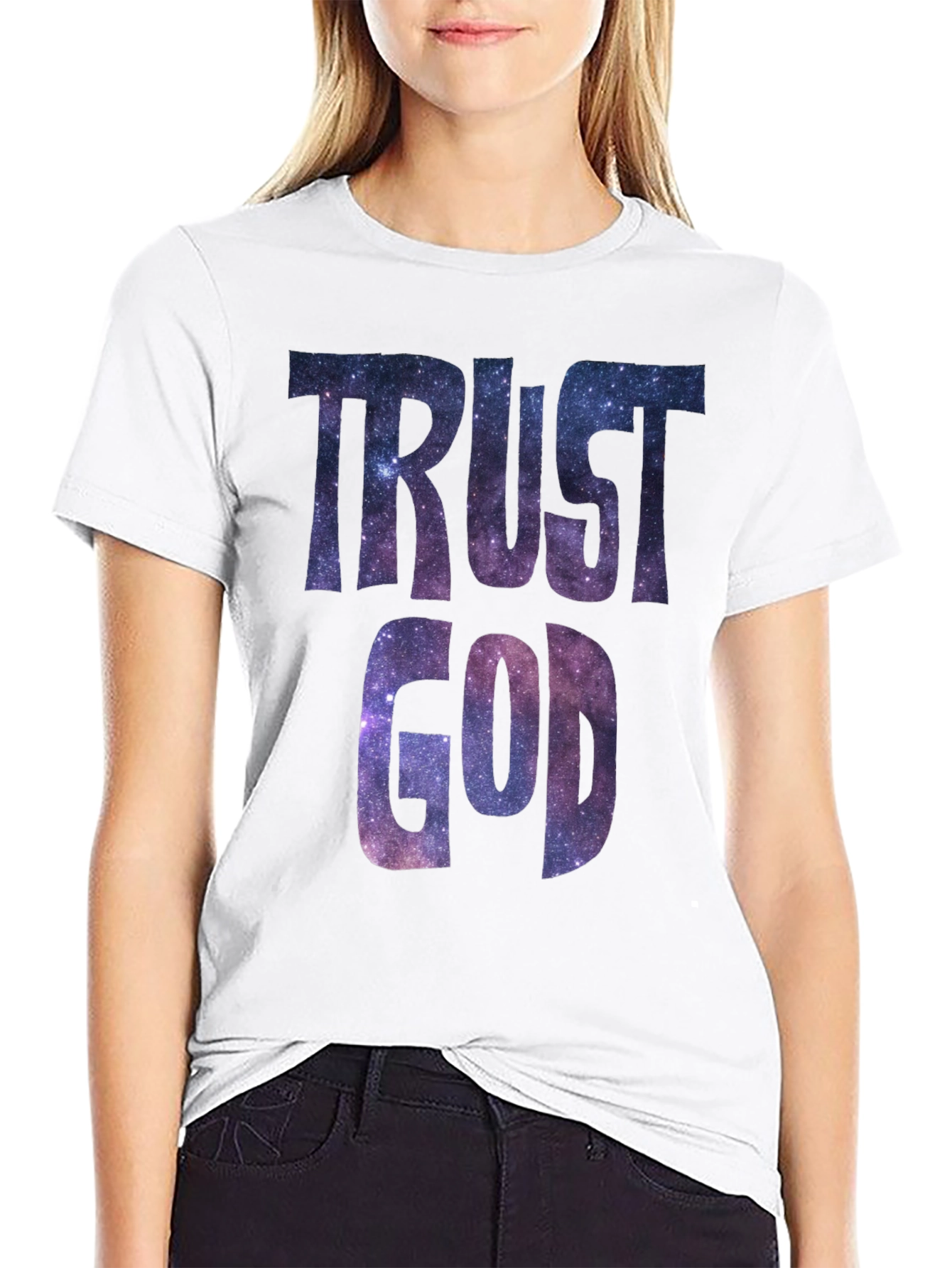 Trust God Galaxy Print Black T-Shirt