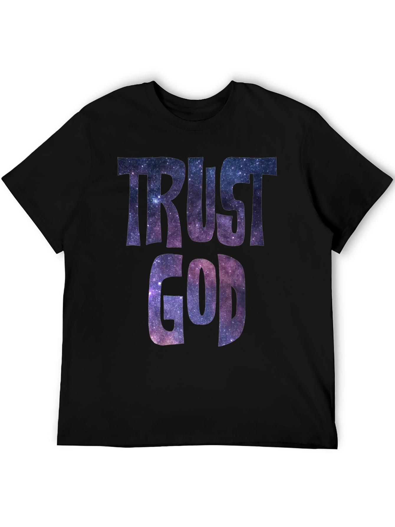 Trust God Galaxy Print Black T-Shirt
