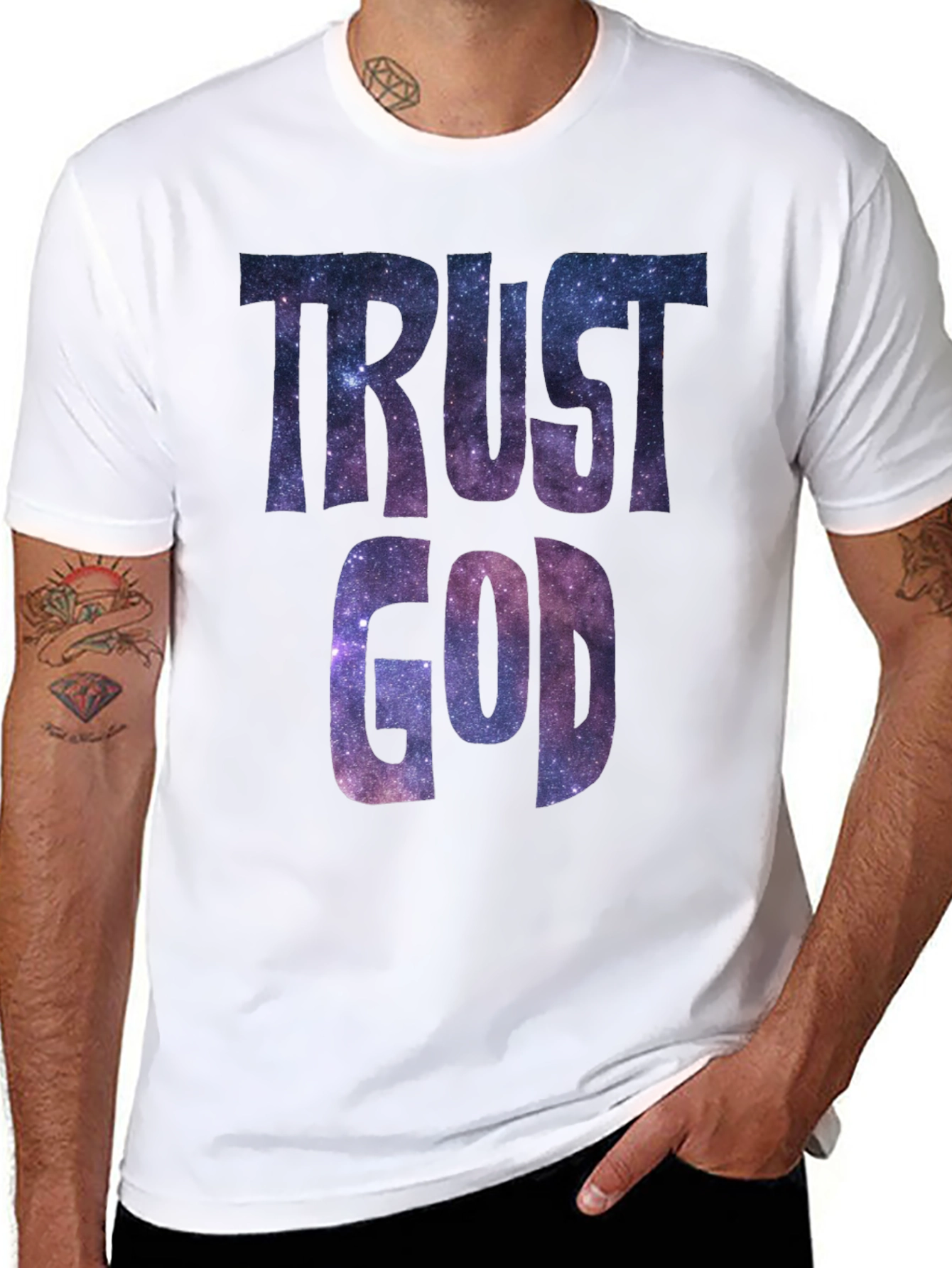 Trust God Galaxy Print Black T-Shirt
