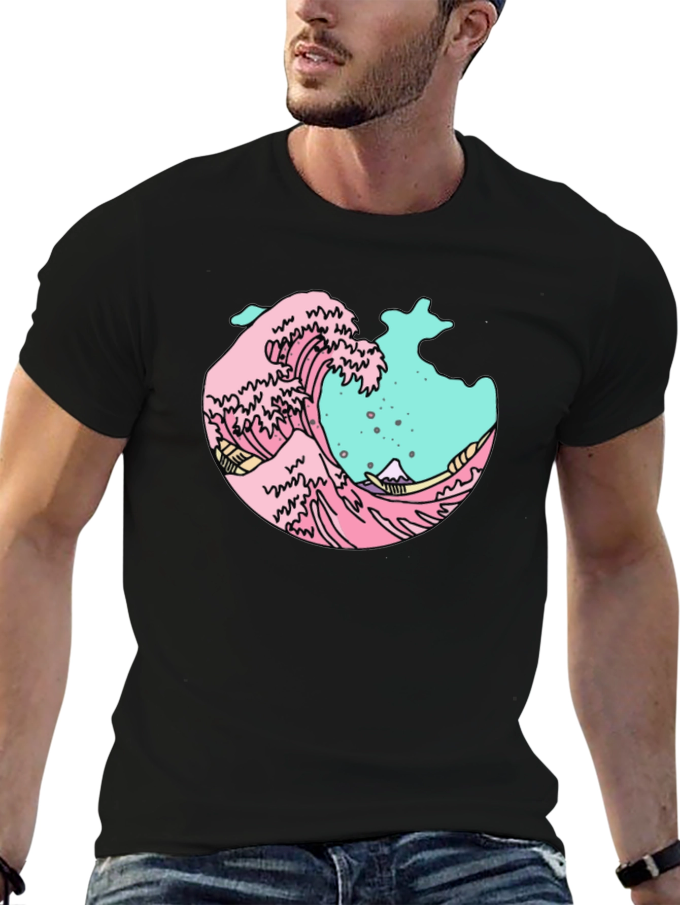 Retro Wave Graphic Tee - Black Cotton Blend