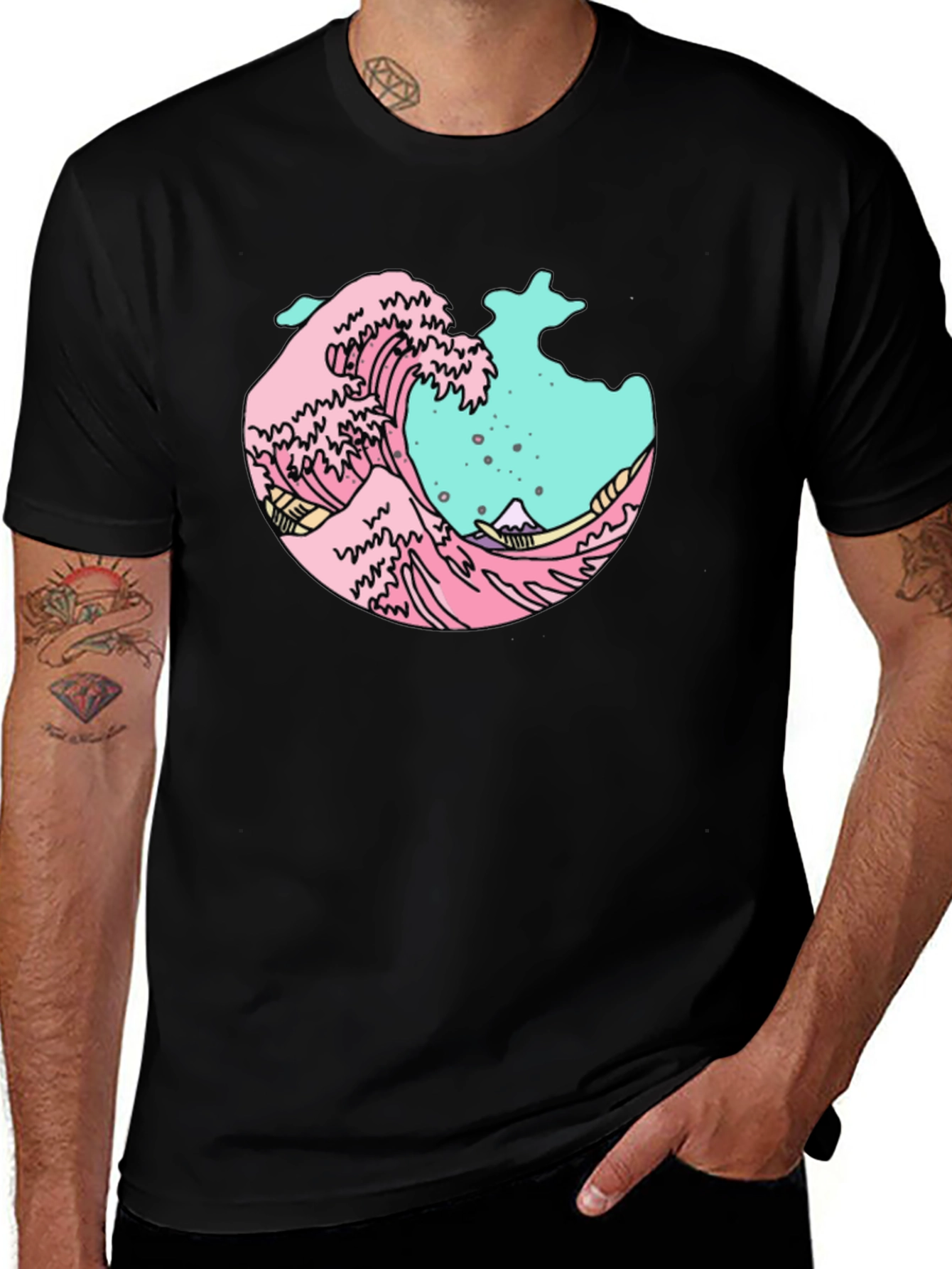 Retro Wave Graphic Tee - Black Cotton Blend