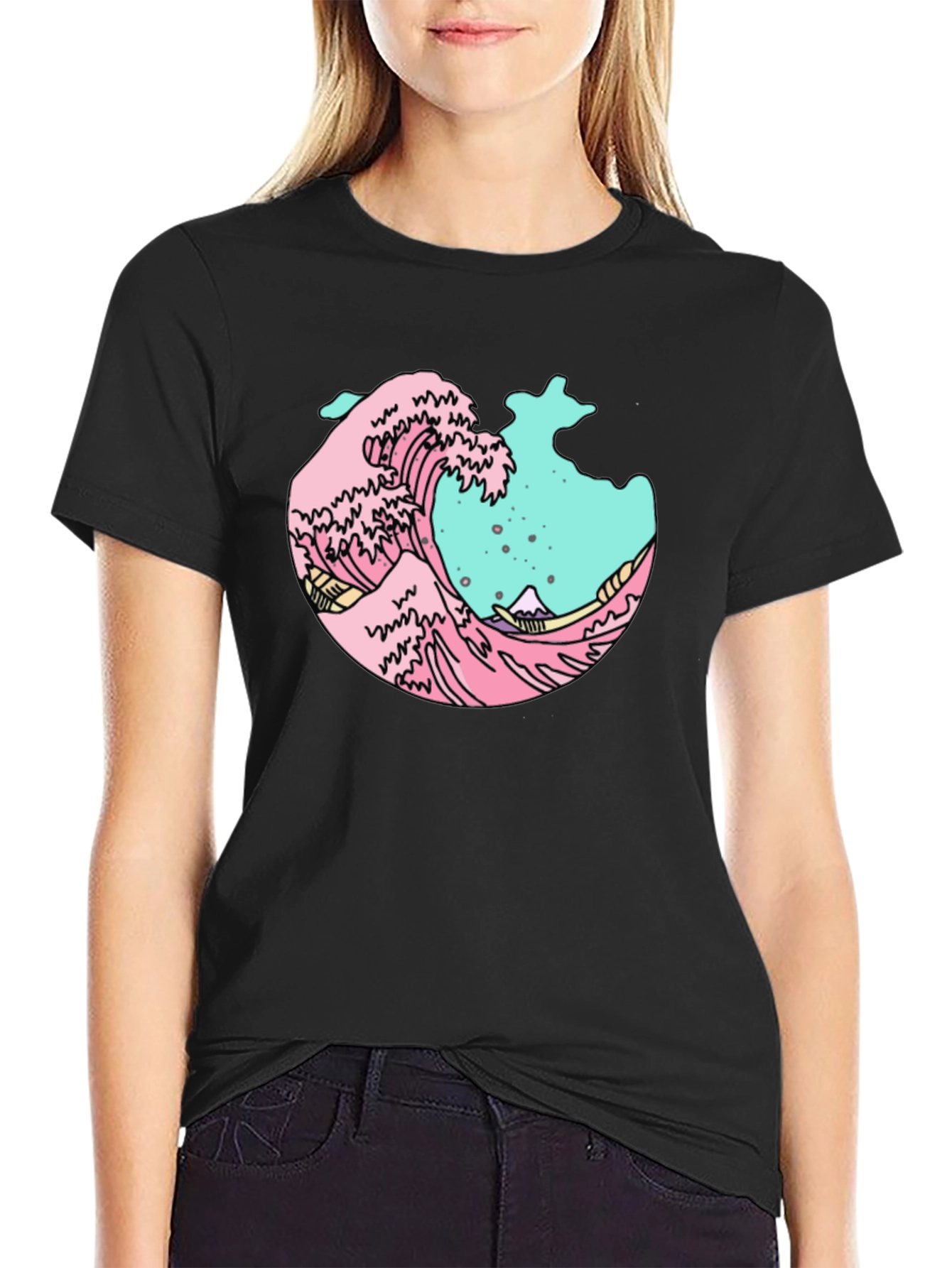 Retro Wave Graphic Tee - Black Cotton Blend
