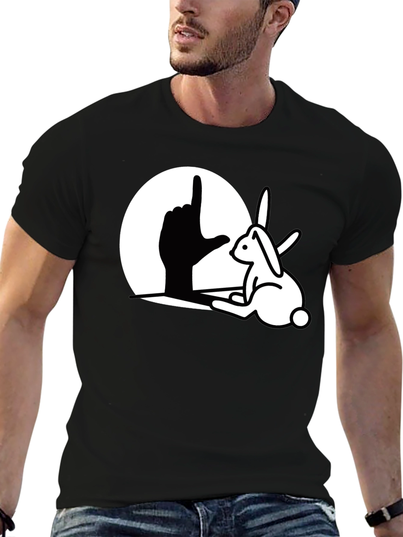 Rabbit Shadow T-Shirt - Black Cotton Blend Unique Design