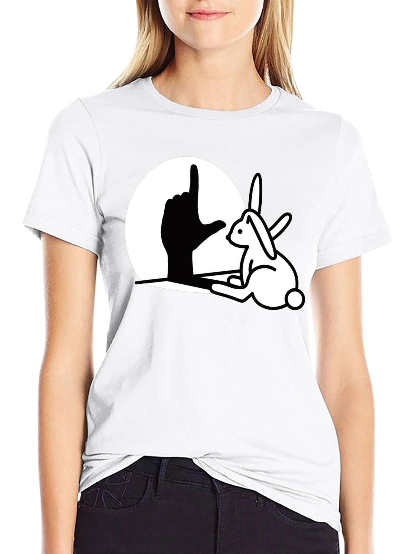Rabbit Shadow T-Shirt - Black Cotton Blend Unique Design