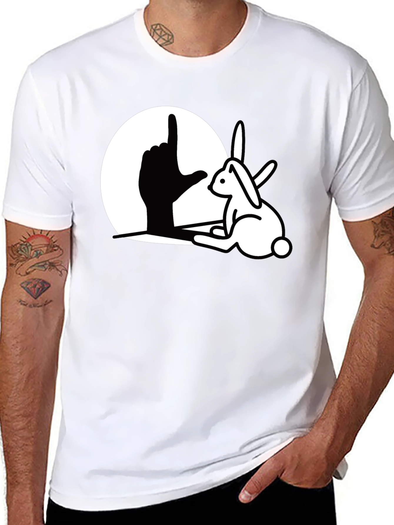 Rabbit Shadow T-Shirt - Black Cotton Blend Unique Design