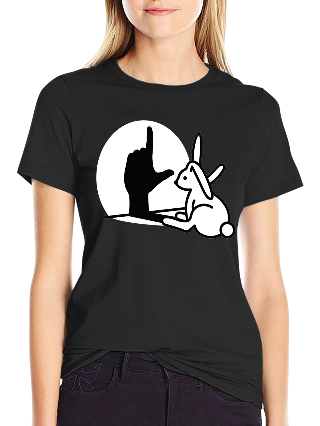 Rabbit Shadow T-Shirt - Black Cotton Blend Unique Design