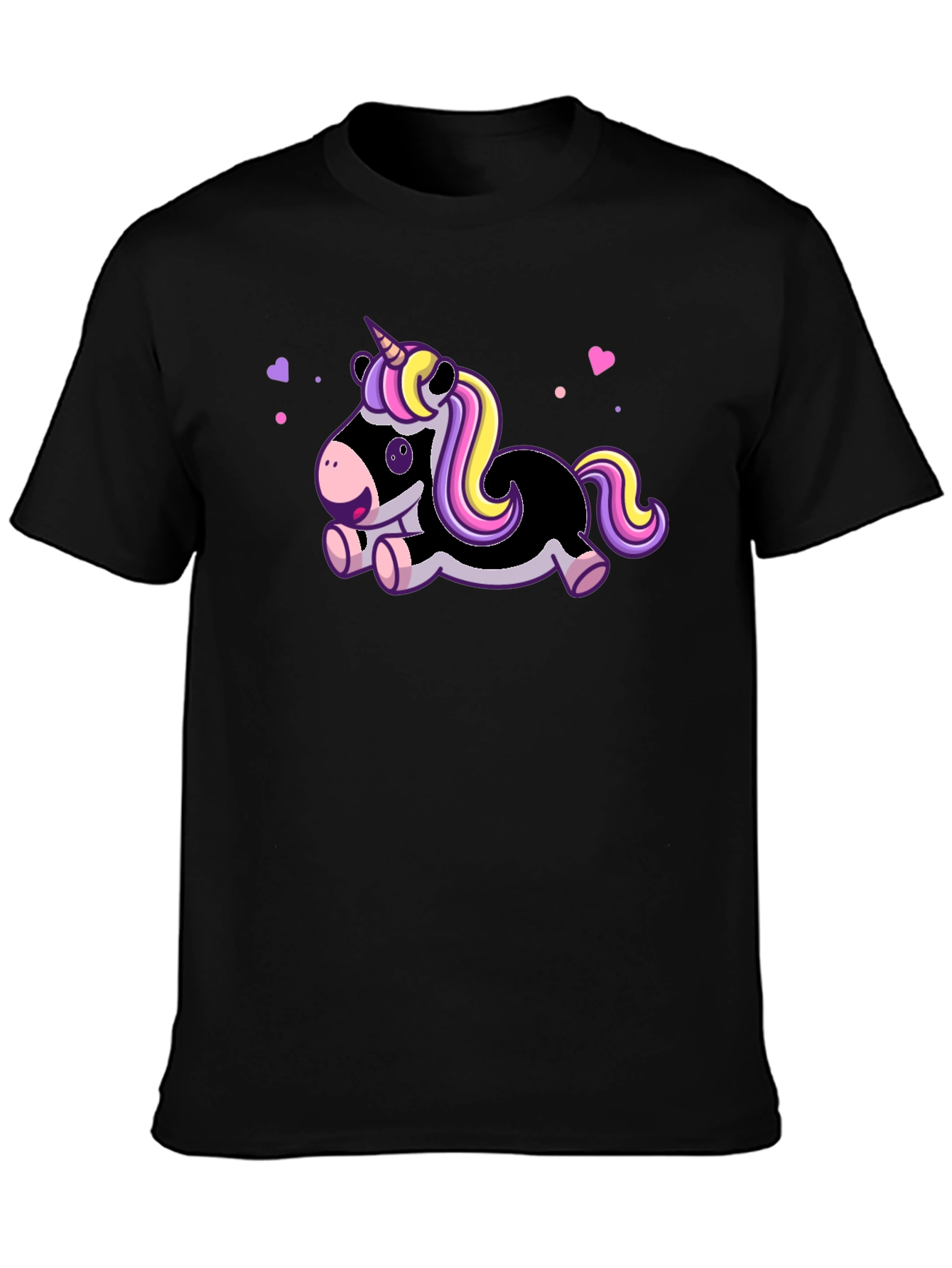 Cute Cartoon Unicorn Black T-Shirt