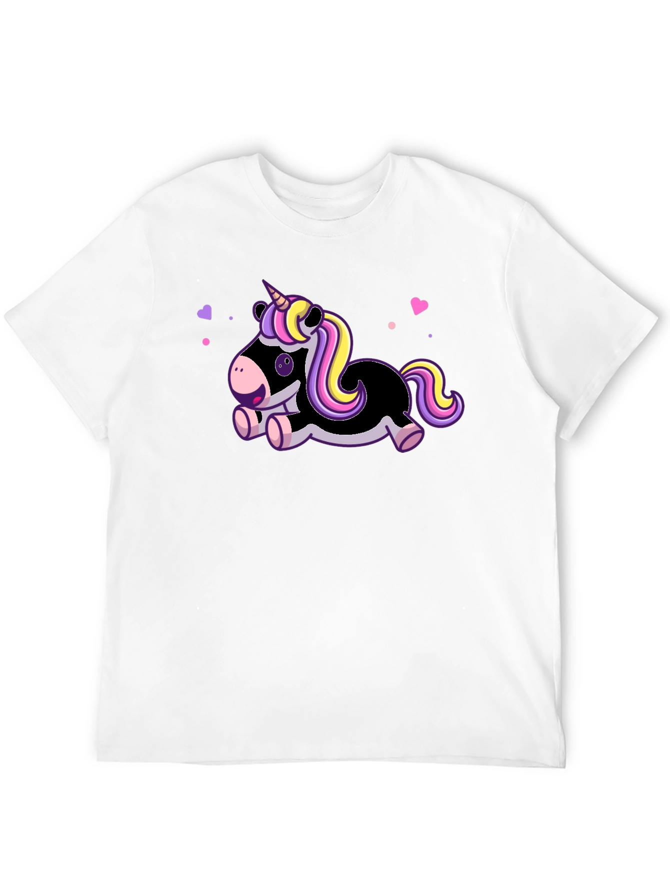 Cute Cartoon Unicorn Black T-Shirt