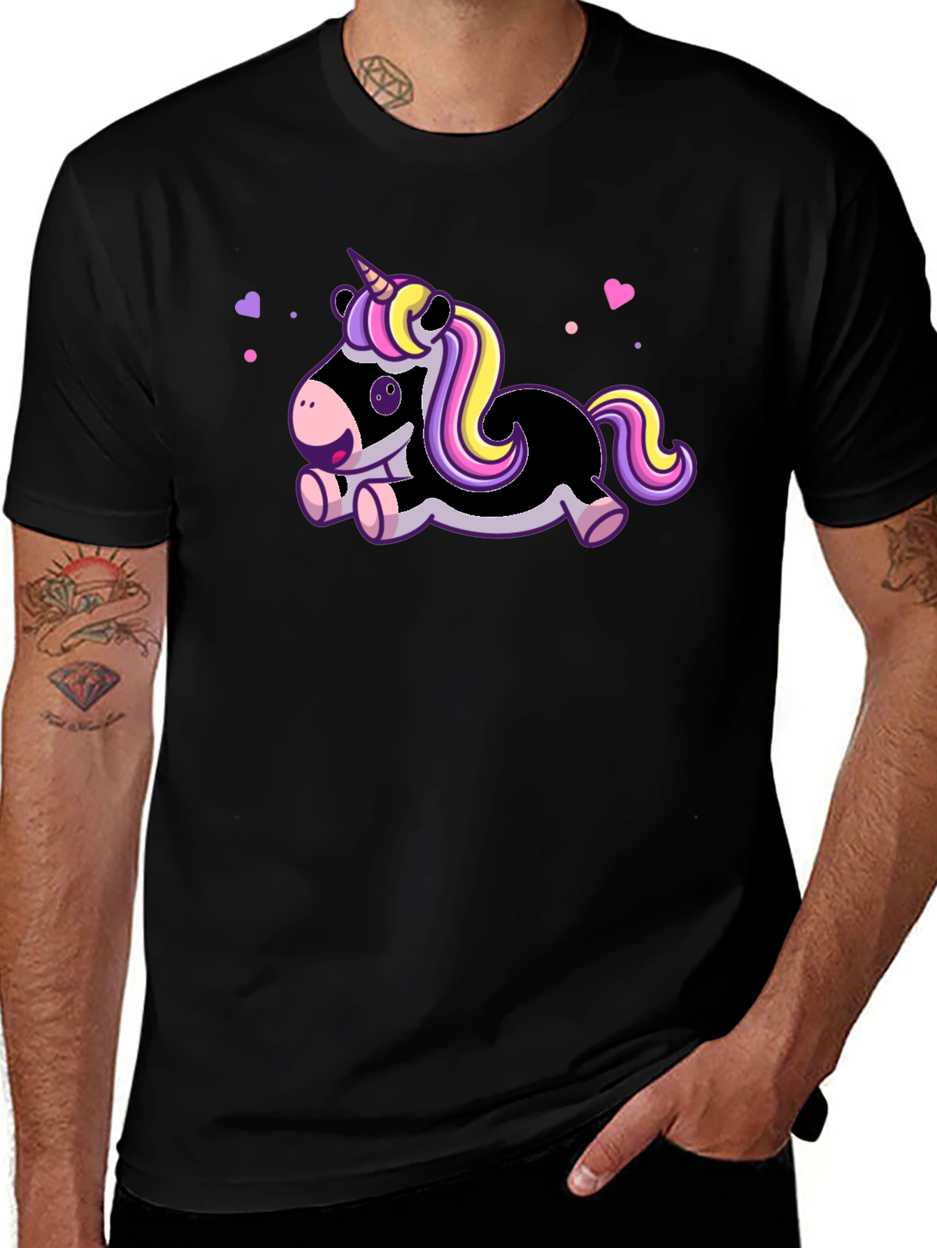 Cute Cartoon Unicorn Black T-Shirt