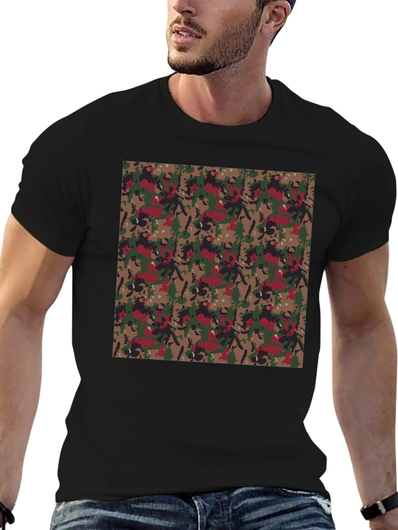 Camouflage Print Black T-Shirt