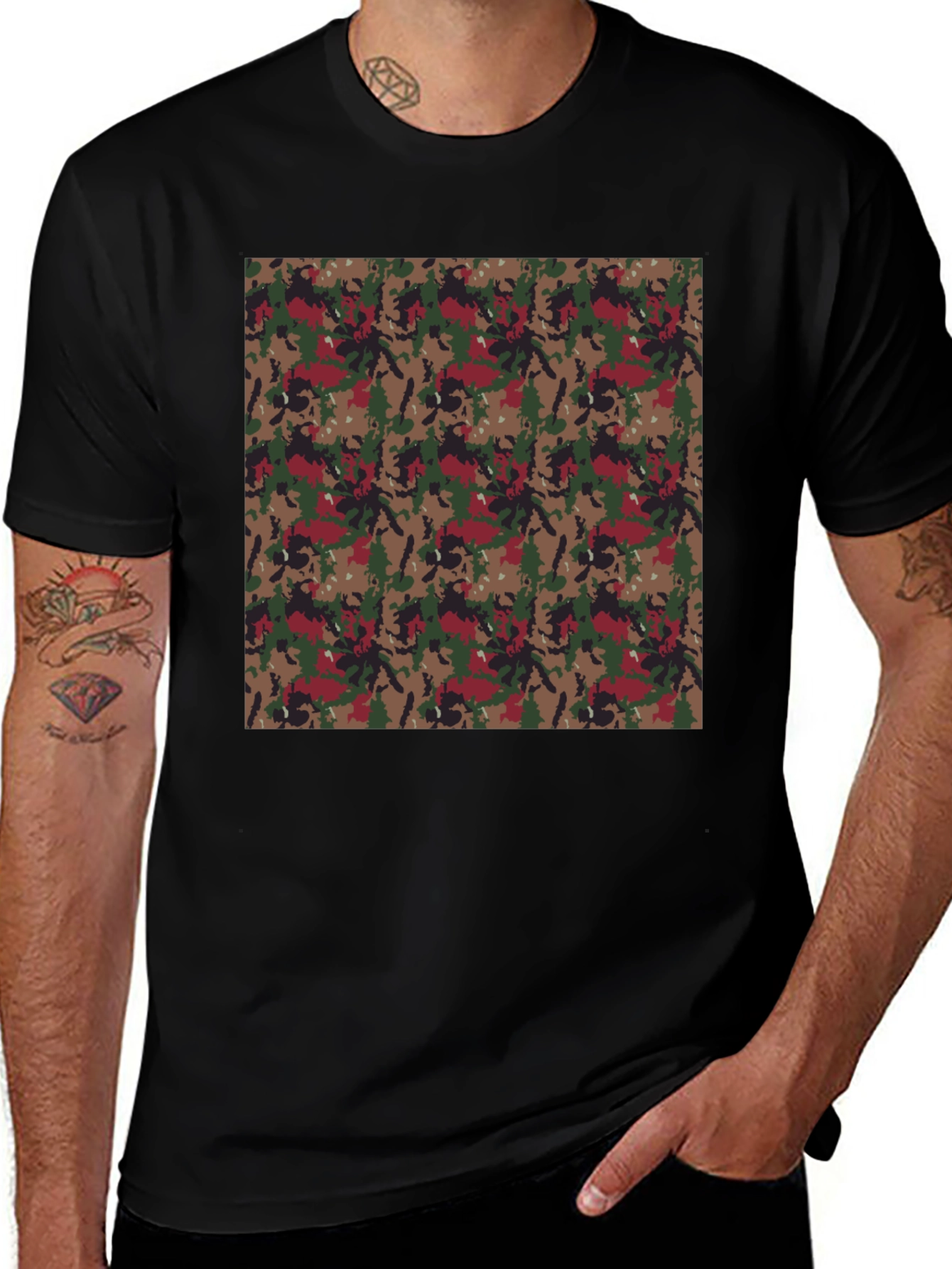 Camouflage Print Black T-Shirt