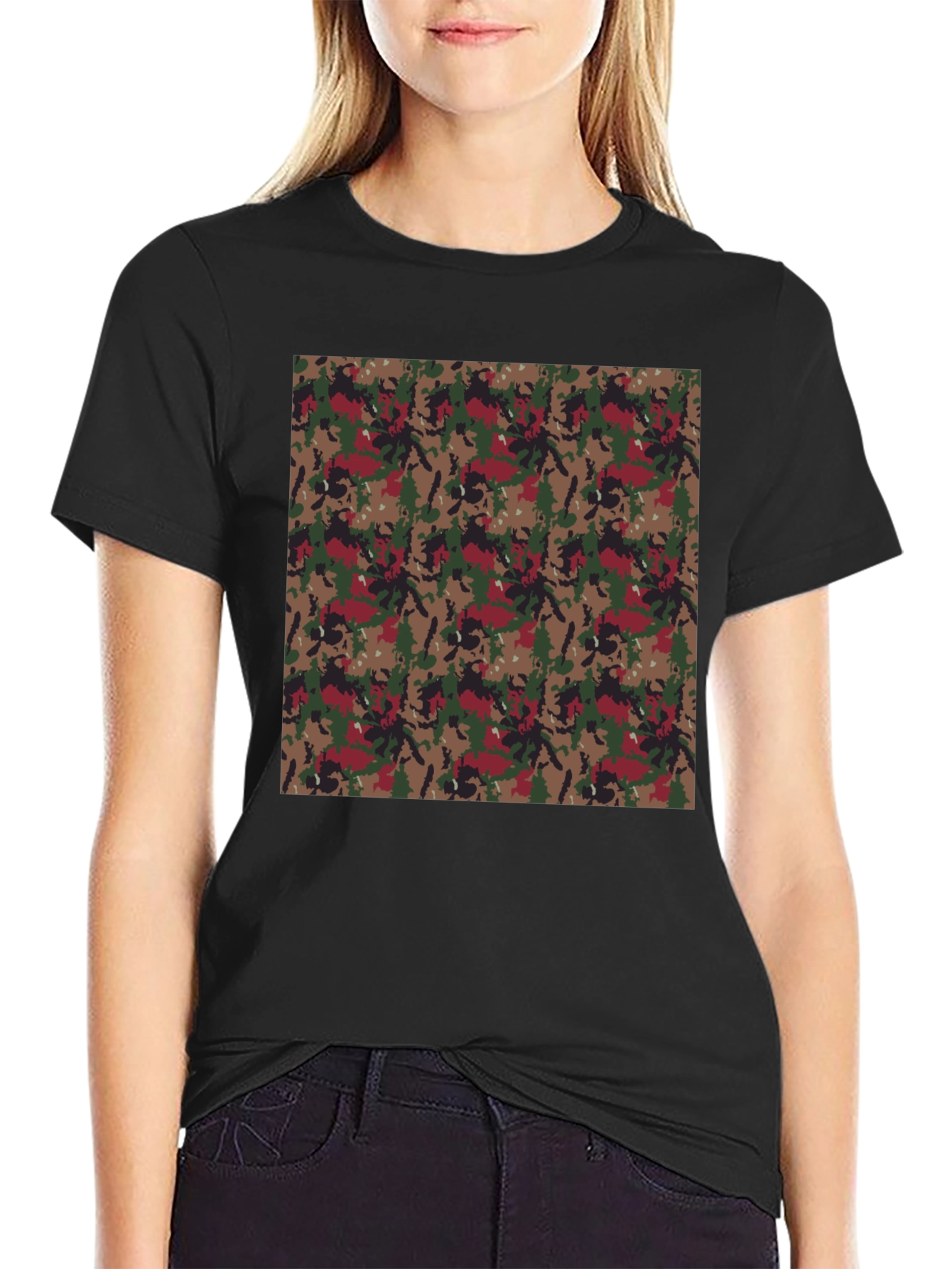 Camouflage Print Black T-Shirt
